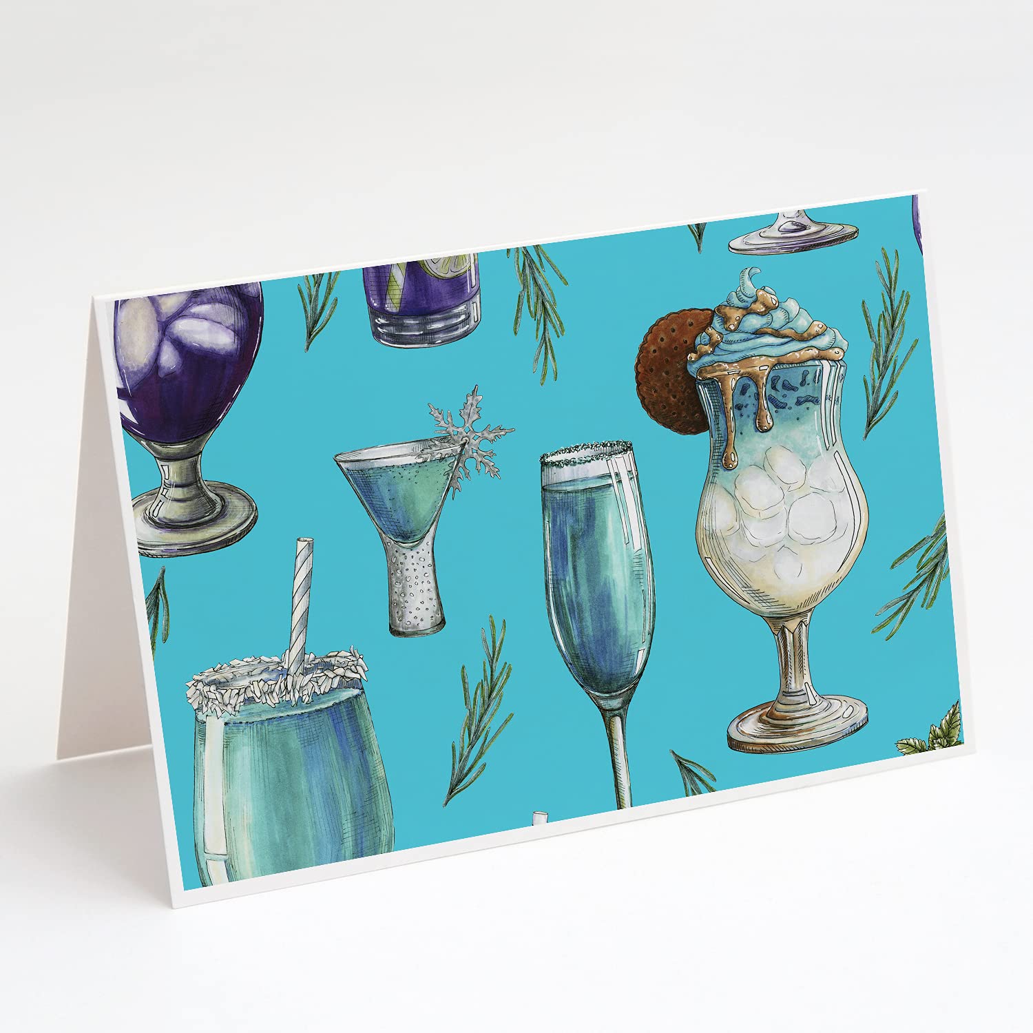 Caroline's Treasures BB5203GCA7P Whimsical Blue Drinks & Cocktails Blank Greeting Cards - Pack of 8 A7 Size (5x7) Note Cards with Envelopes | Perfect for Birthday Wishes, Thank You Notes & Party Invitations