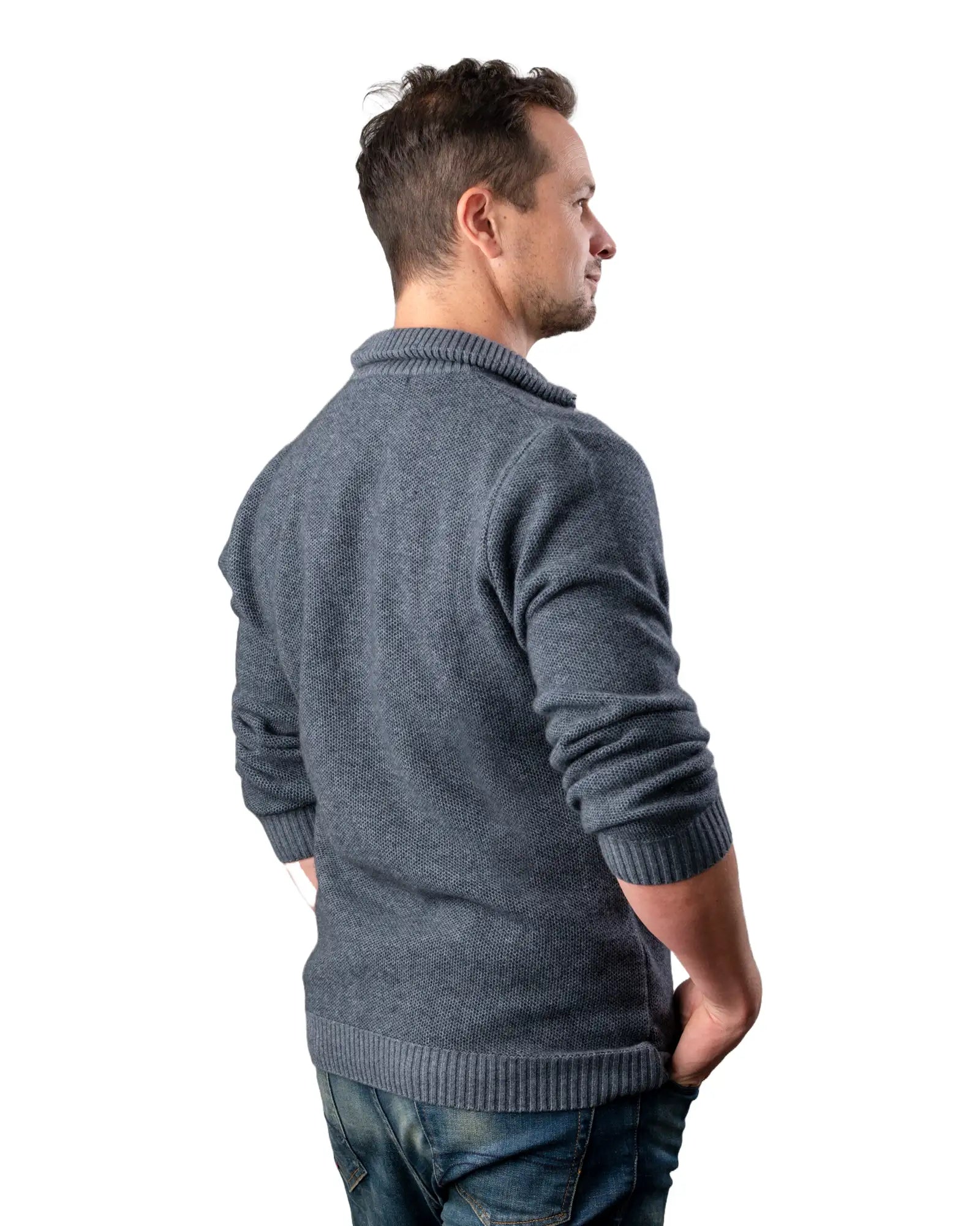 Sky Blue Textured Half Zip Sweater for Men - Comfortable Pullover with Stylish Knit Design - Perfect for Casual Wear, Outdoor Activities & Layering in Cool Weather