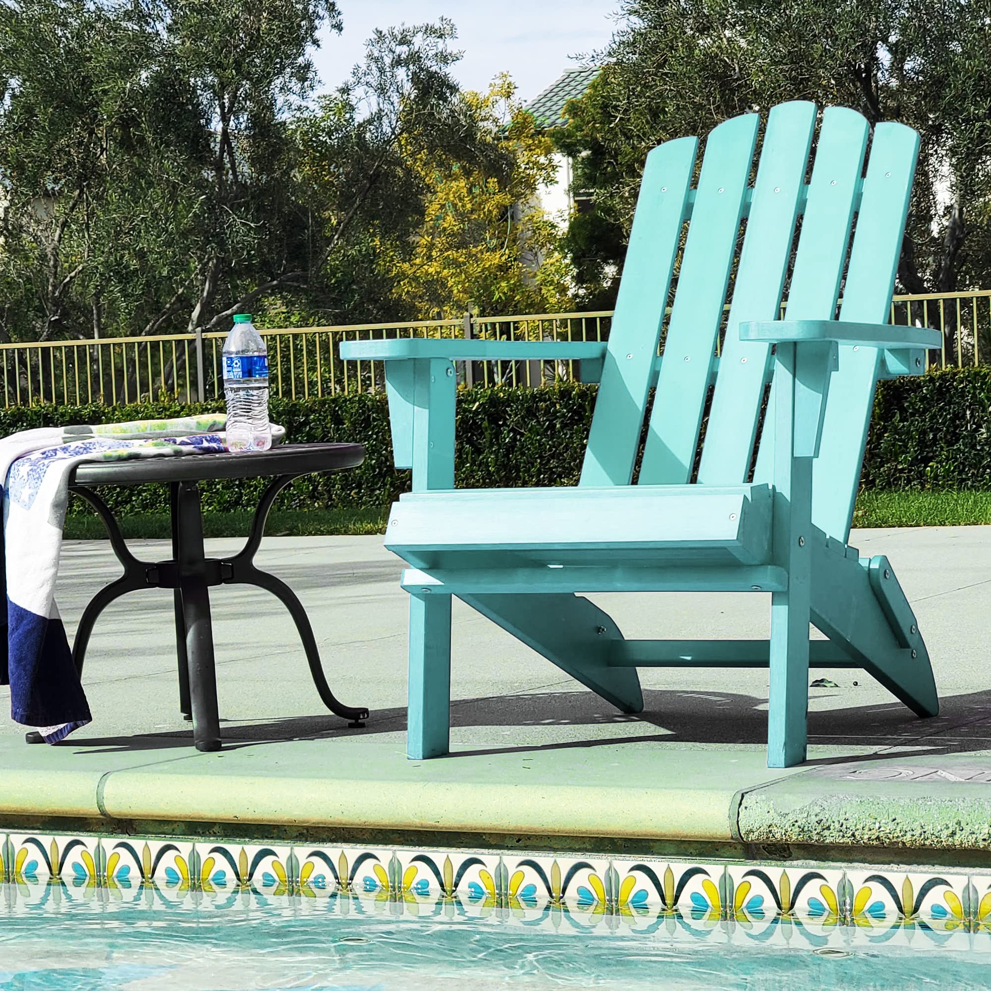 Premium Folding Adirondack Chair - 300 lb Capacity Weather-Resistant Poly Lumber Outdoor Patio Furniture - Classic Blue Plastic Chairs for Garden, Fire Pit & Backyard Relaxation