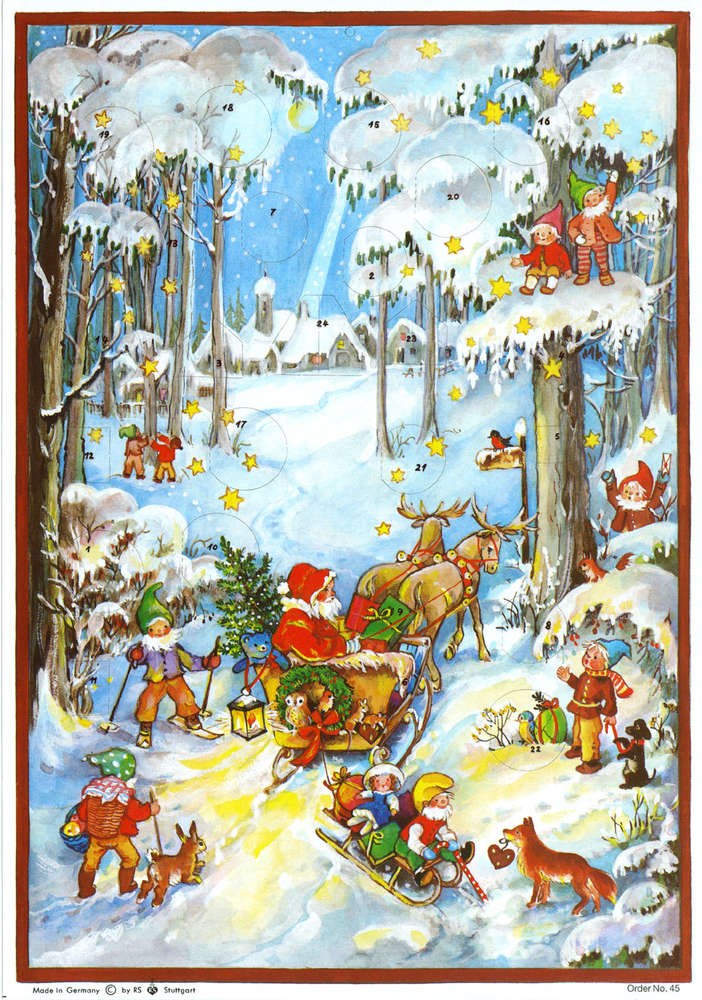 Traditional German Advent Calendars - Medium Size with Old World Santa Scenes | Christmas Countdown Decor for Home & Office