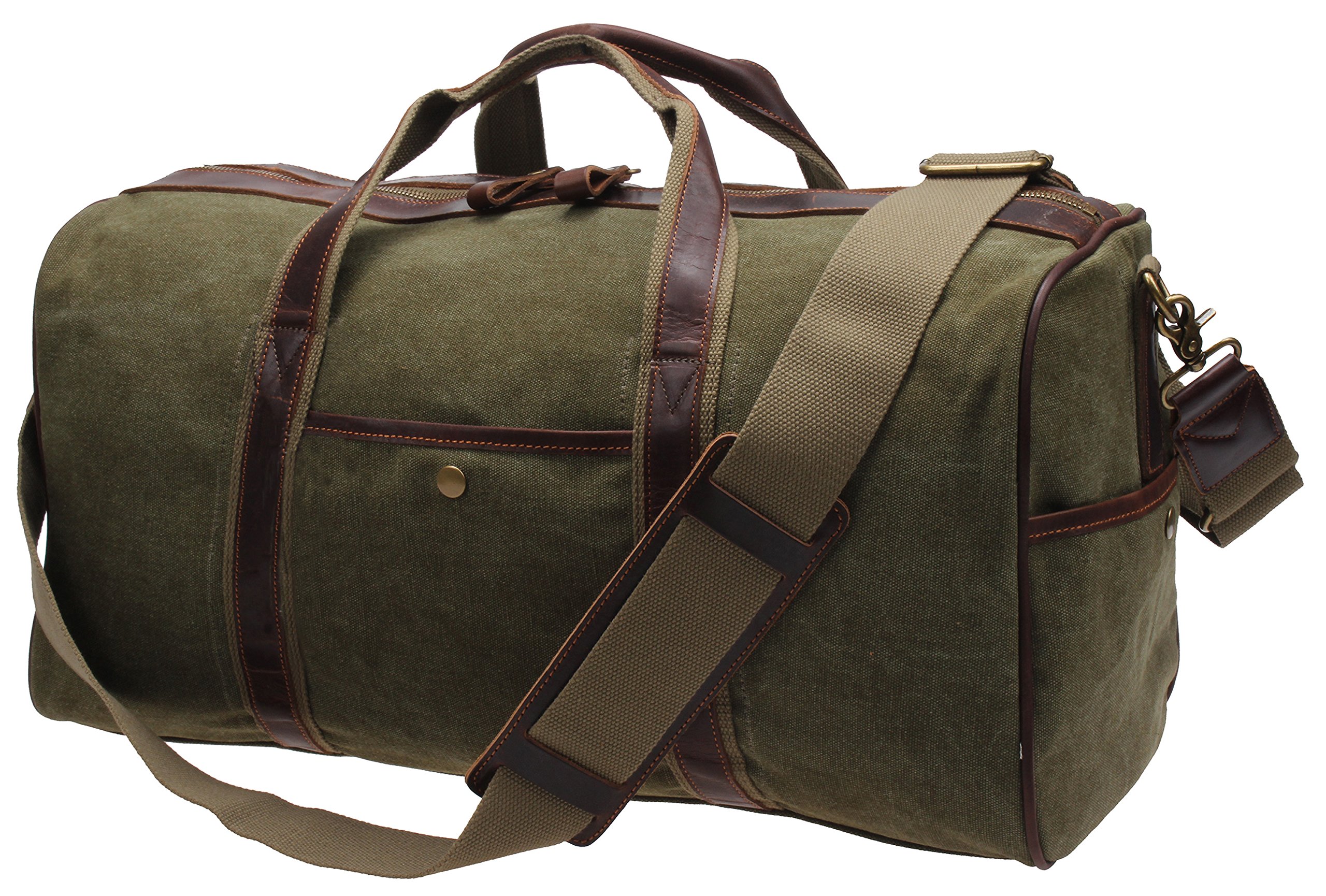 IBLUE Large Canvas Weekend Travel Duffel Bag - Vintage Leather Tote for Overnight Trips, Airplane Carry-On Luggage & Gym Sports Shoulder Bag | Perfect for Business Travel, Gym Workouts & Weekend Getaways