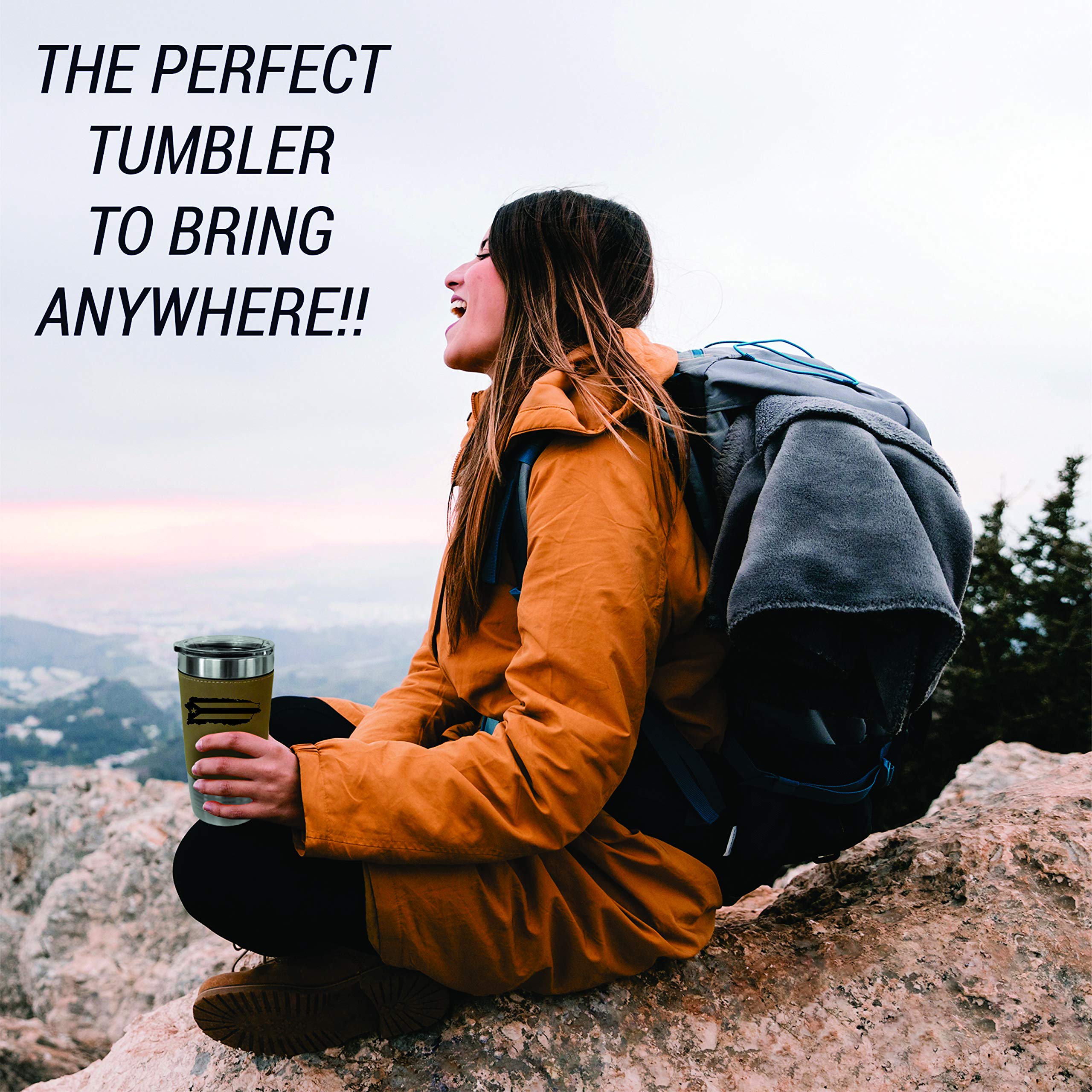 20oz Stainless Steel Vacuum Insulated Tumbler with Puerto Rico Leather Wrap - Leakproof Travel Mug for Coffee & Tea - Perfect for Gym, Hiking, Camping & Outdoor Activities (Black)