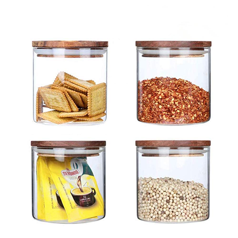 4PCS 500ML Glass Food Storage Jars with Bamboo Lids - Airtight Kitchen Containers for Candy, Cereal, Beans & Dry Goods | Perfect for Pantry Organization & Meal Prep