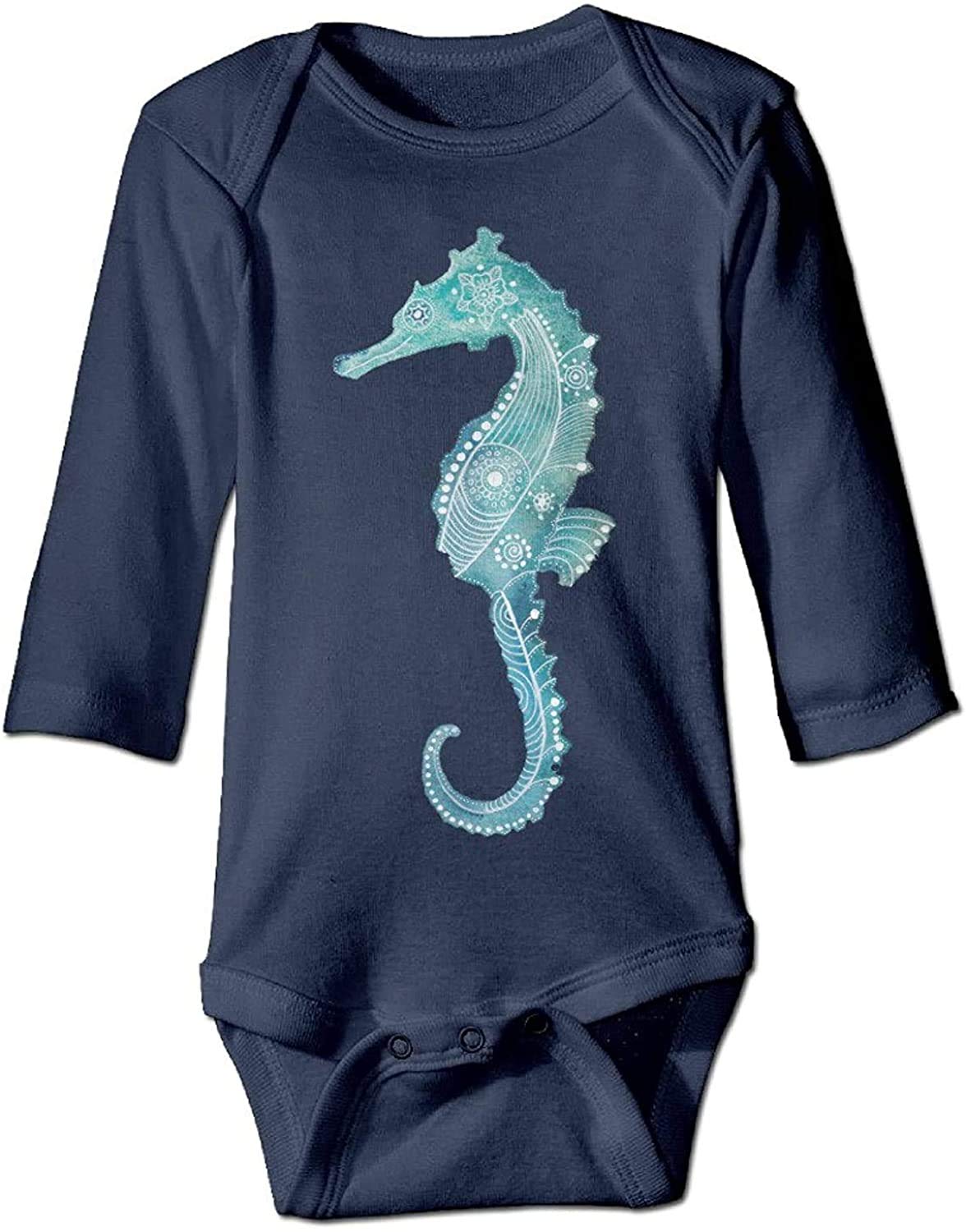 Colorful Seahorse & Flower Pattern Baby Bodysuit - Soft Long Sleeve Infant Outfit for Newborns & Toddlers | Perfect for Playdates, Photo Shoots & Everyday Comfort