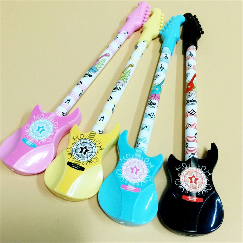 Kawaii Cute Guitar-Shaped Gel Ink Pens - 12 Pack Colorful Music Note Stationery for Students, School Supplies, Office & Journaling - Perfect for Note Taking, Gift Giving & Creative Writing