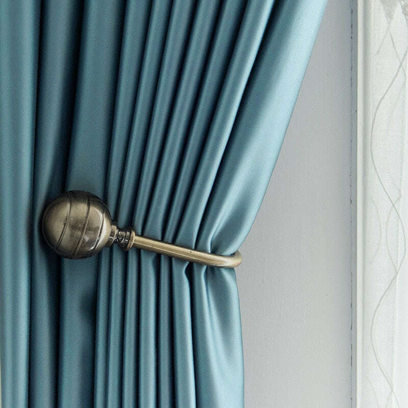 Blue Faux Silk Plain Curtains for Living Room & Bedroom - Elegant Homespun Window Drapes for Home Decor