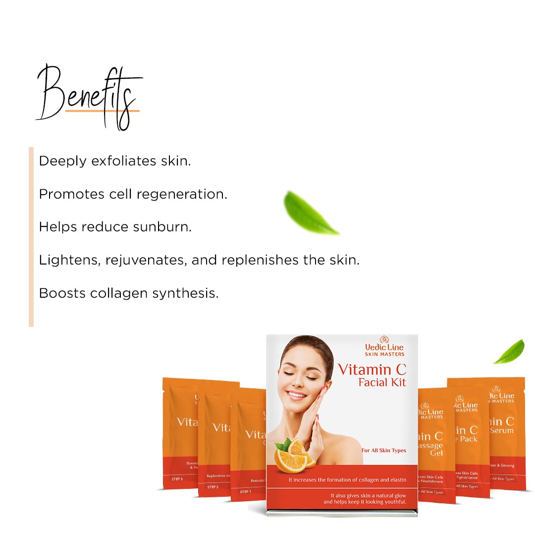 Vedicline Vitamin C Facial Kit - Brightening & Anti-Aging Skincare with Aloe Vera, Turmeric & Niacinamide - Reduces Tan, Pigmentation & Blemishes for Glowing Skin - 50ml (6 Sachets) - Perfect for Daily Skincare Routine & Diwali Gifts