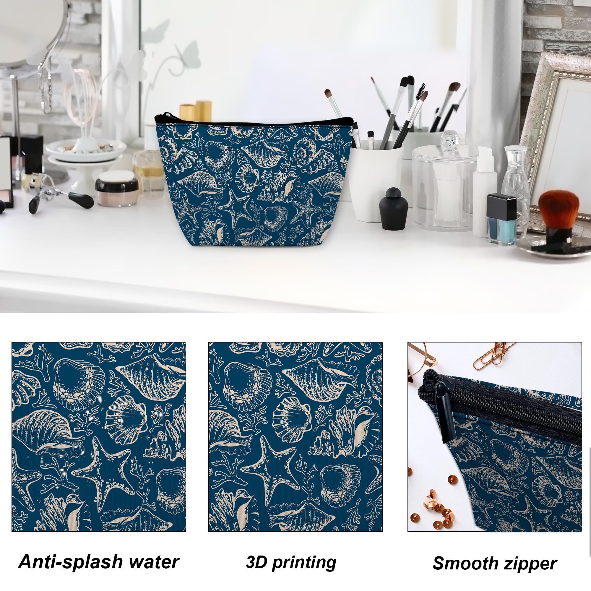 Waterproof Starfish Makeup Bag - Travel Toiletry Pouch for Beach & Gifts (9.5×5.9 Inch)