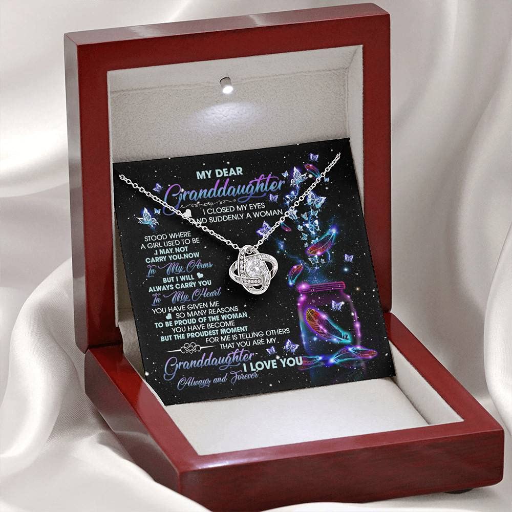 My Dear Granddaughter Love Knot Necklace - Cute Jewelry Gift with Card & Box for Granddaughters