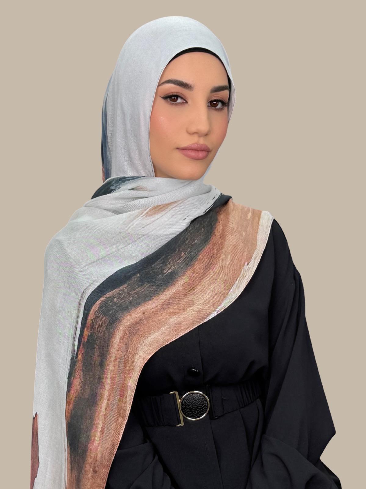 Print Modal Hijab Sahara Drift - Soft & Breathable Muslim Headscarf for Women - Perfect for Daily Wear, Prayer, and Special Occasions