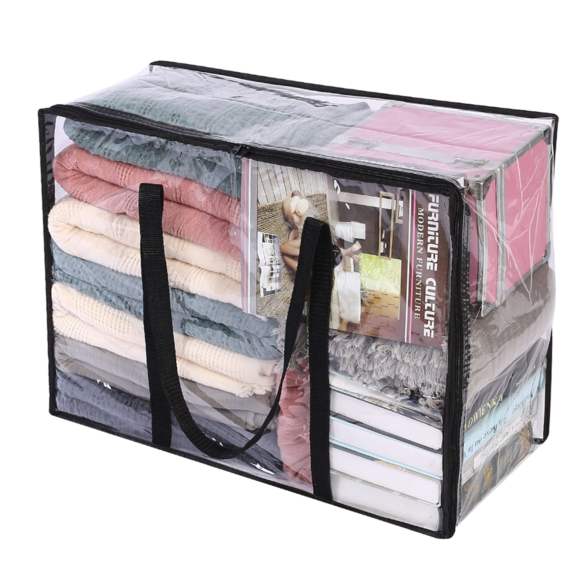 Vieshful 40L Clear Comforter Storage Bag with Zipper - Plastic Clothes Organizer for Blankets, Bedding, Duvets & Toys - Space Saving Closet & Moving Storage Solution for Home Organization