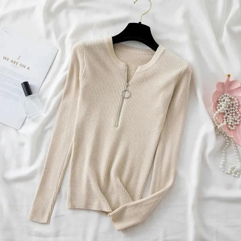 Stylish Zipper Mock Neck Sweater for Women - Cozy Winter Pullover with Front Zipper Detail | Perfect for Casual Outfits, Office Wear & Date Nights