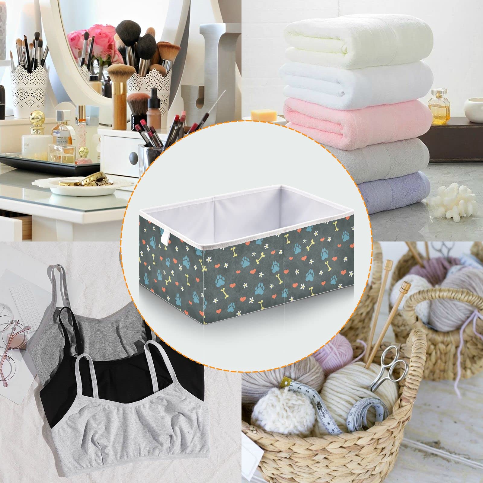 Emelivor Collapsible Pet Storage Bin with Paw Prints - Waterproof Cube Organizer for Dog Toys, Kids Clothes, Books & Nursery Items (15.75x10.63x6.96 Inches) - Perfect for Closet, Playroom & Home Organization