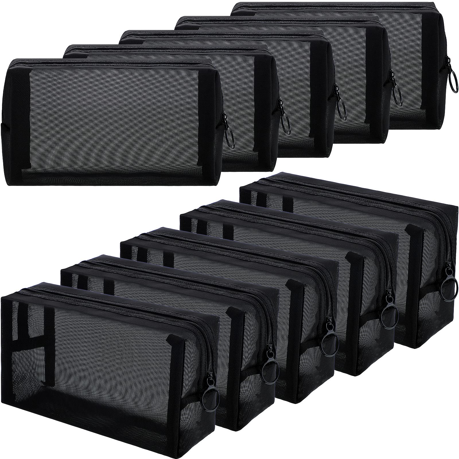 Frienda 10-Piece Mesh Makeup Bags Set - Breathable Cosmetic Organizer with Black Zipper for Travel, Home & Office | Portable Toiletry Pouches for Makeup Brushes, Jewelry & Travel Essentials