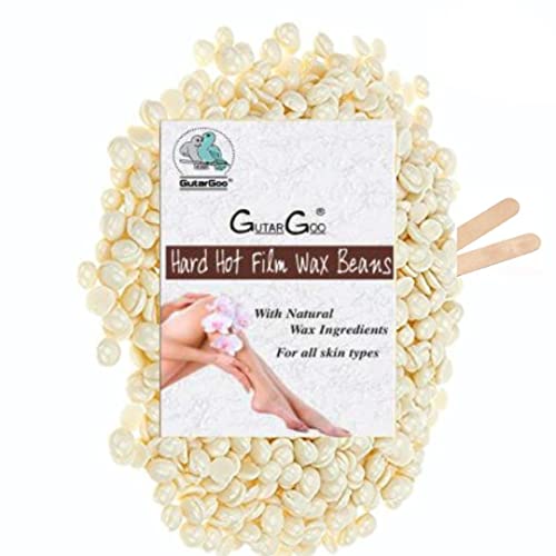 GutarGoo Painless Brazilian Hair Removal Hard Wax Beans - Stripless Body Waxing Kit for Home Use with Free Spatula (White Chocolate Scent, 100g) - Perfect for Legs, Bikini Line & Underarms