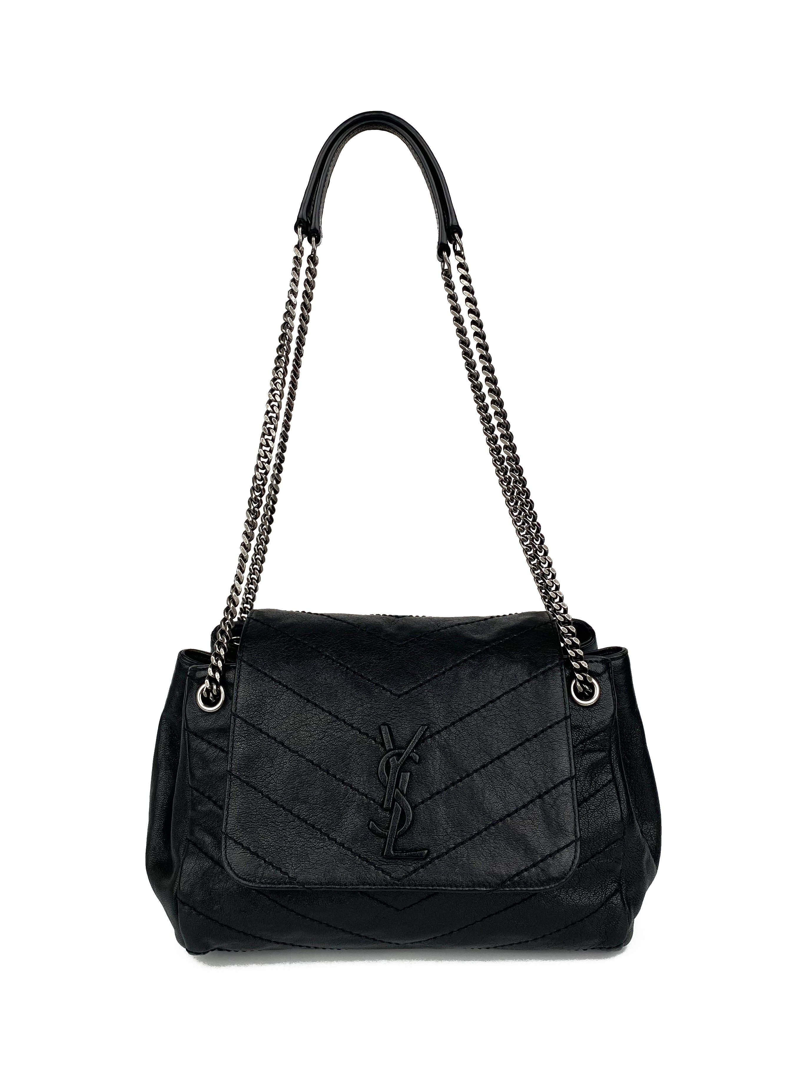 Saint Laurent Black Crinkled Leather Nolita Bag - Luxury Designer Handbag for Women | Perfect for Evening Events, Parties & Date Nights