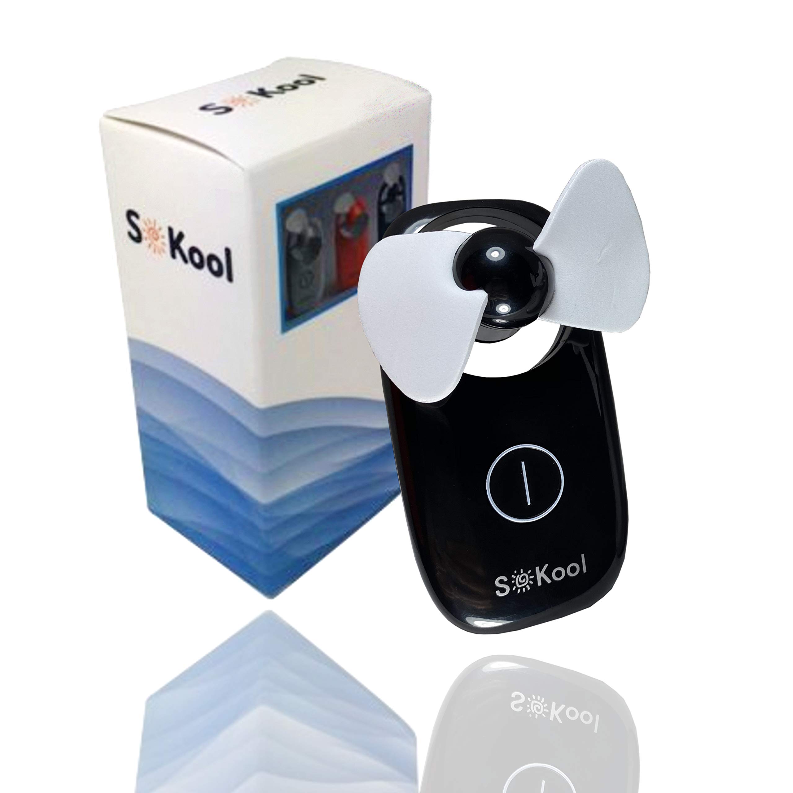 SKool Handheld Portable Mini Fan - Battery Operated Lightweight Personal Fan with Safe Foam Blades | Perfect for Outdoor Activities, Travel, Emergency Use & Summer Cooling | Great for Camping, Beach, Office & Home Use (Black)