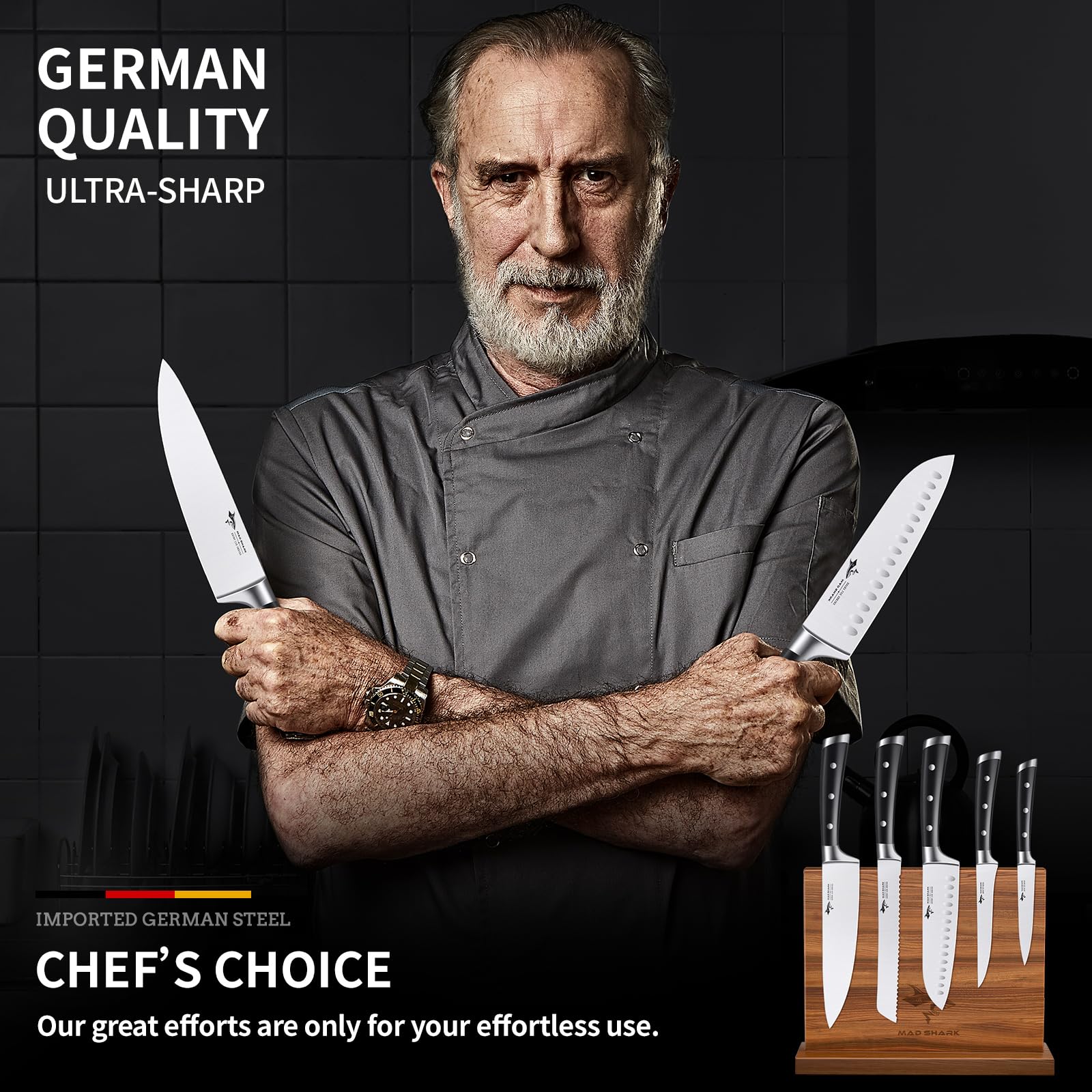 Professional MAD SHARK 5-Piece German High Carbon Stainless Steel Kitchen Knife Set - Ultra Sharp Chef Knives with Ergonomic Handle for Home Cooking, Perfect Gift for Chefs | Ideal for Slicing, Dicing, and Food Prep