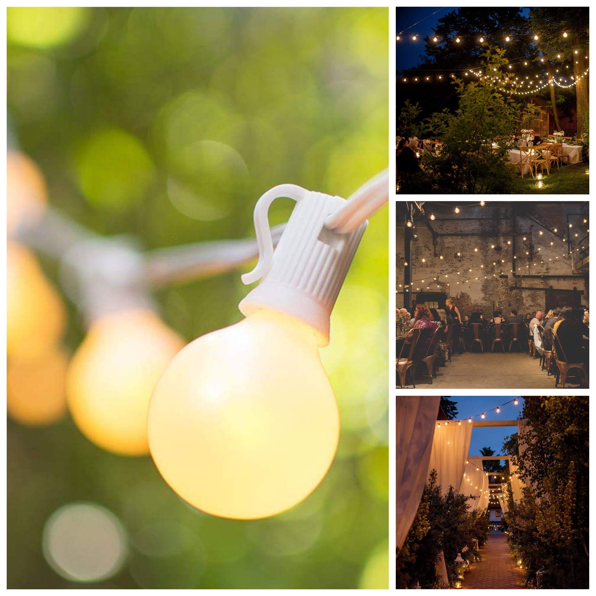 100 Foot Outdoor Globe Patio String Lights - Set of 100 G40 White Pearl 1.6 Inch Bulbs with Black Cord - Perfect for Backyard, Garden, Wedding & Party Decorations