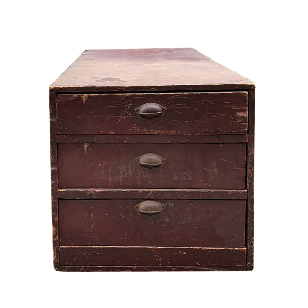 Antique 19th Century Three Drawer Table Top Cabinet - Vintage Wooden Storage for Home Office, Living Room & Bedroom Organization