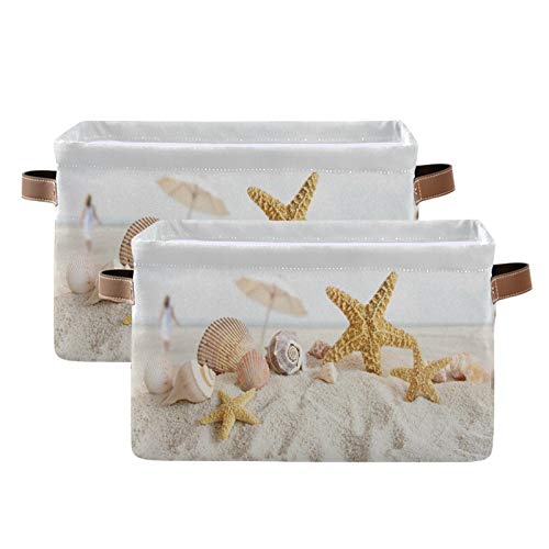 SEULIFE Large Foldable Storage Basket with Handles - Collapsible Organizer Bin for Beach Toys, Bathroom, Kids Nursery & Closet - Perfect for Summer, Ocean & Seashell Themed Decor (1 Pack) | Great for Organizing Toys, Towels & Seasonal Items