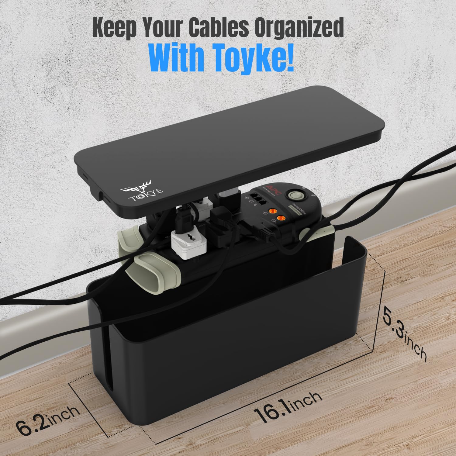Tokye® Large Cable Management Box - Cord Organizer & Power Strip Hider for Desk, Gaming PC, TV | White & Black Edition | Perfect for Home Office, Entertainment Center & Workspace Organization