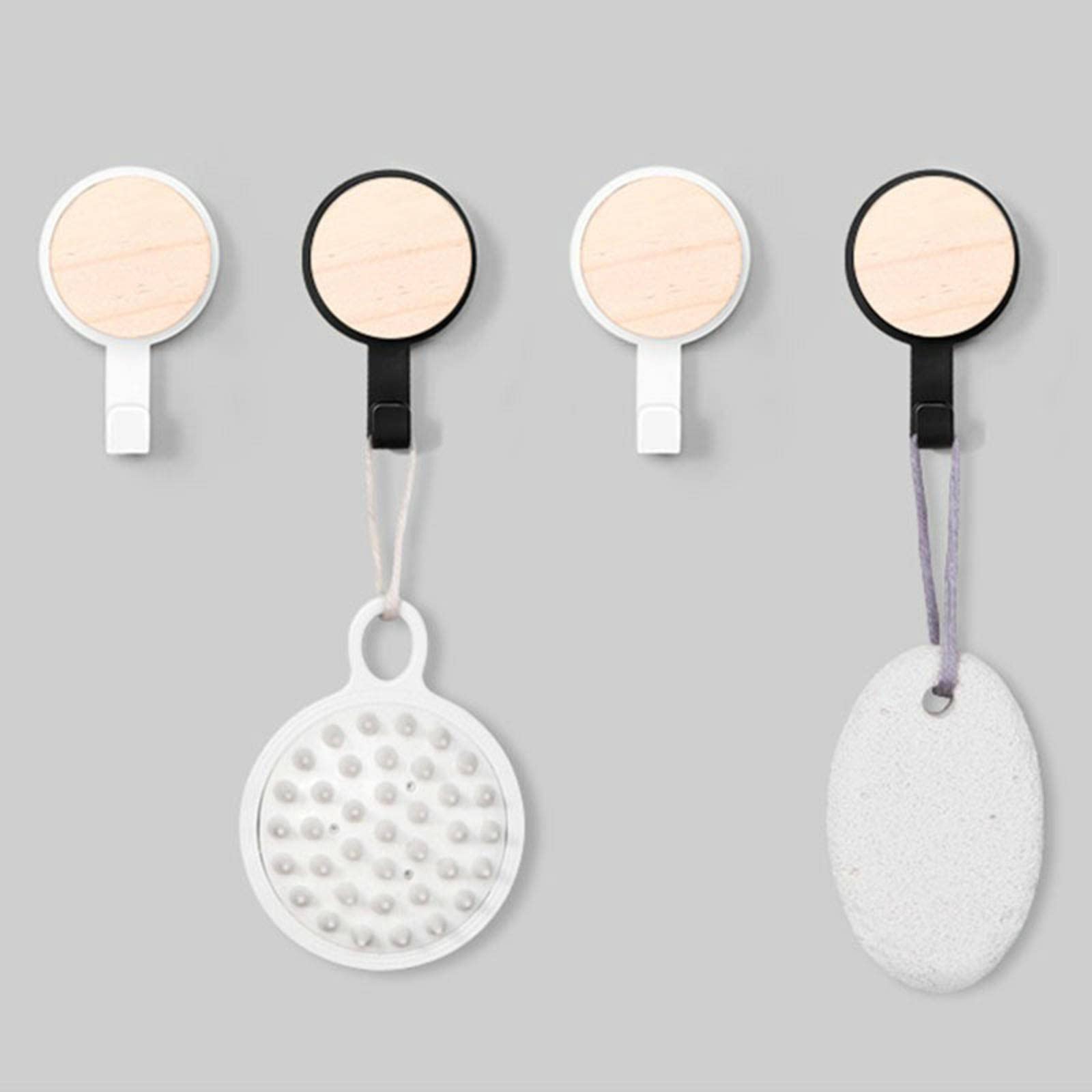 MBETA Wooden Round Head Wall Hooks - No Nail No Drill Damage-Free Hanging Solution - 10lb Heavy Duty Sticky Hooks for Doors, Bathrooms, Kitchen & Home Organization