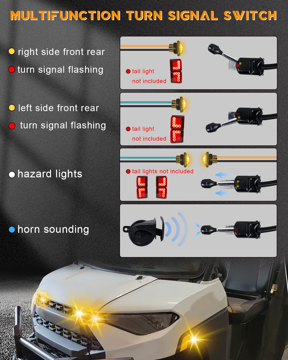 Universal UTV ATV Turn Signal Kit - Plug & Play Street Legal Kit with LED Blinkers, Horn, Hazard Lights & Column Switch | Compatible with Polaris Ranger RZR XP Turbo | Perfect for Off-Road Safety & Street Legal Conversion