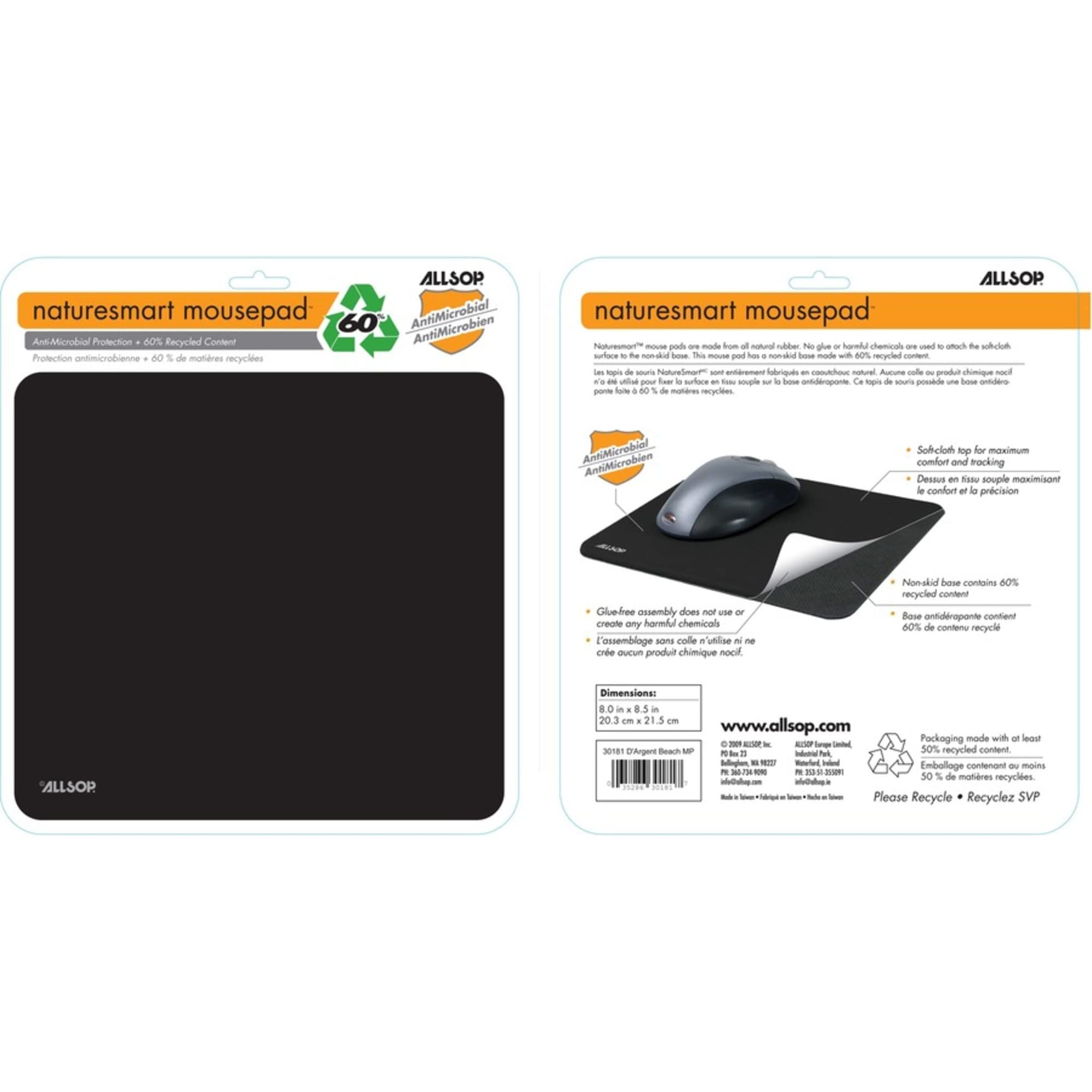 Allsop Basic Mouse Pad (28229) - Black Non-Slip Surface, Smooth Gliding for Computers & Laptops - Perfect for Office, Gaming & Home Use