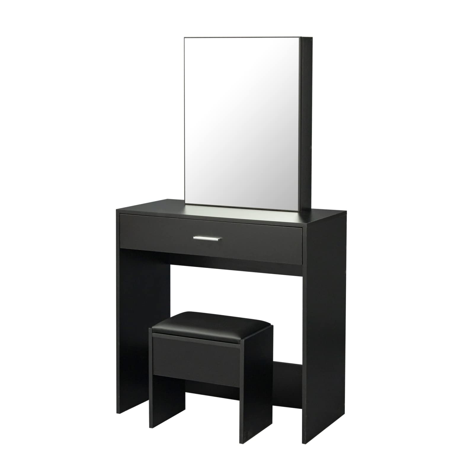 Modern Vanity Table Set with Sliding Mirror, 1 Drawer & Hidden Storage | Makeup Dressing Table with Stool | Elegant Black Vanity Desk for Bedroom & Bathroom | Perfect for Girls' Makeup, Skincare & Jewelry Organization