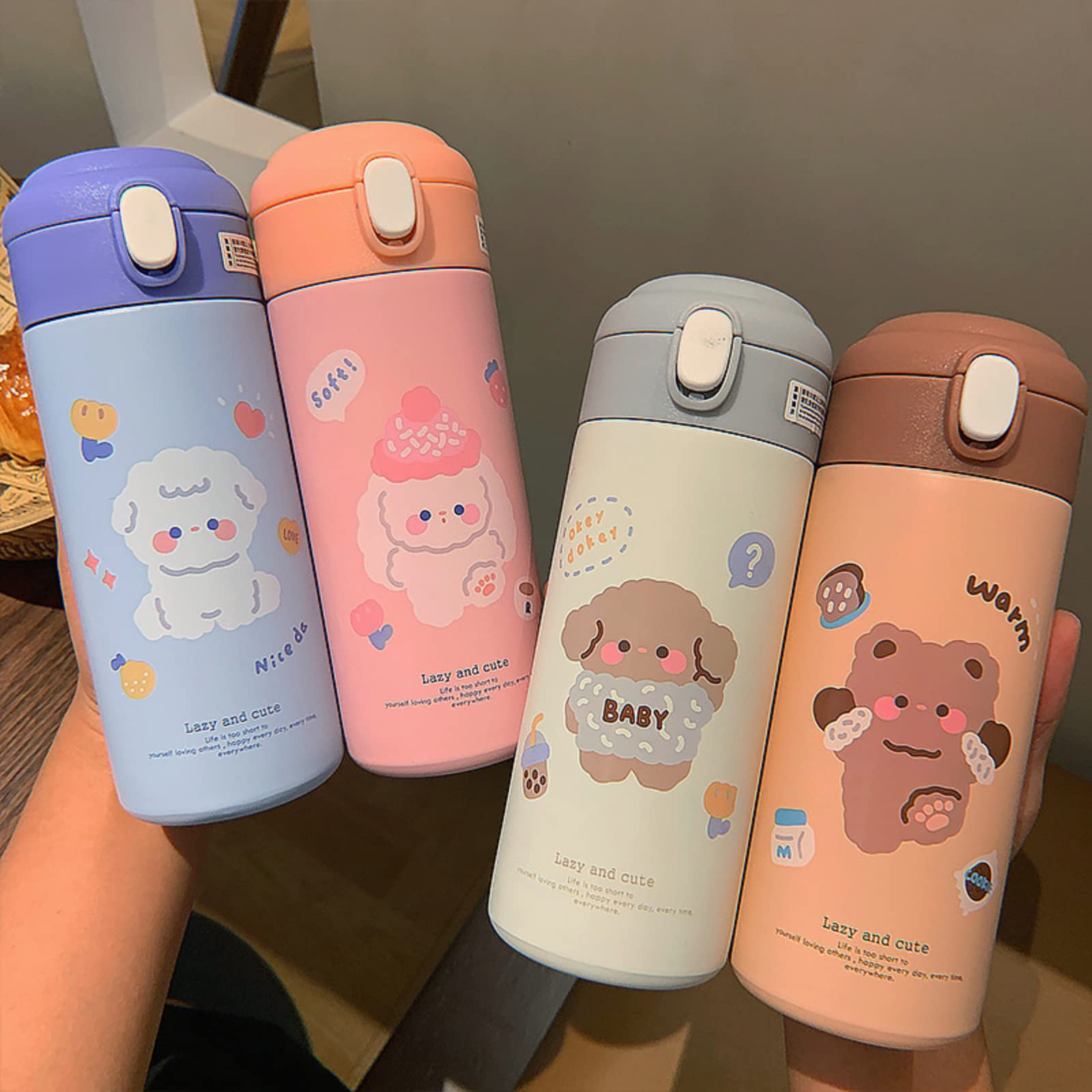Stylish Cartoon Insulated Water Bottle - 304 Stainless Steel Portable Water Bottle with Straw for Men, Women & Kids - Leakproof Travel Tumbler for School, Gym, Office & Outdoor Activities (Purple)