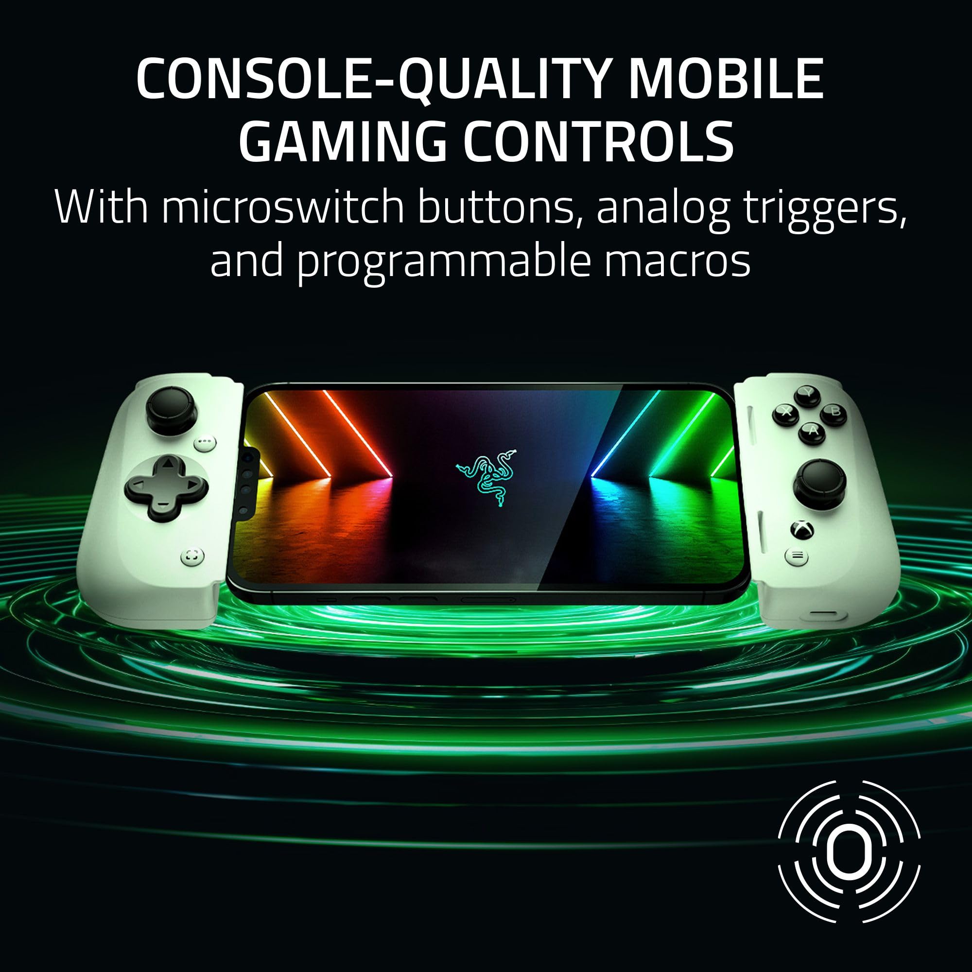Razer Kishi V2 Mobile Game Controller for iPhone (Lightning) - Xbox Edition | High-Precision Console Gaming Controls | Universal Fit | Stream PC & Xbox Games | Free Nexus App | Includes 1 Month Xbox Game Pass (White) - Perfect for Mobile Gaming, Cloud Gaming & Travel Entertainment