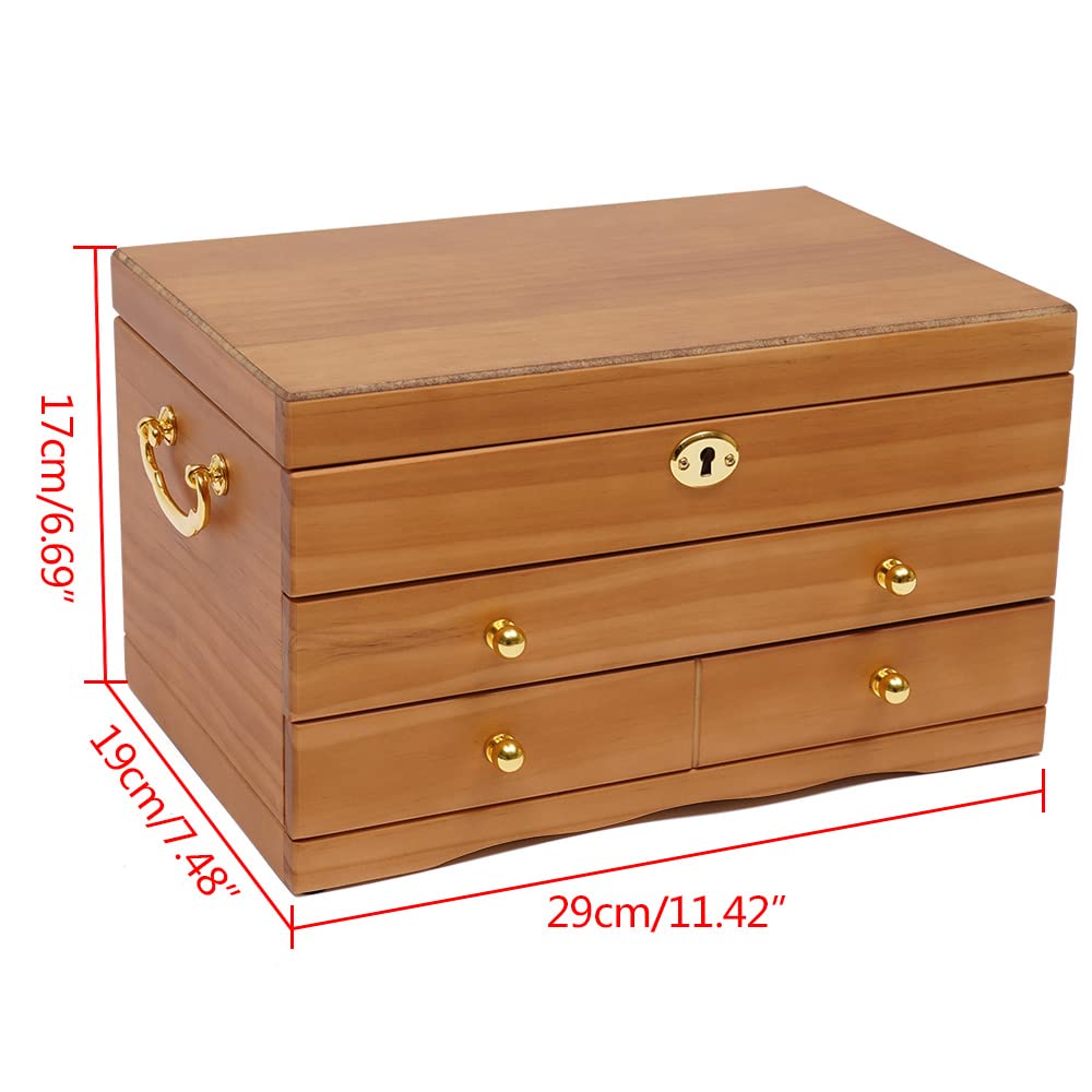 3-Layer Wooden Jewelry Box with Mirror & Lock - Perfect for Rings, Earrings & Necklaces Storage - Great Gift for Christmas