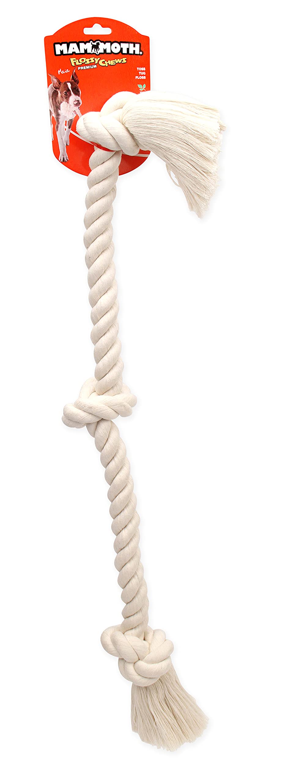 100% Natural Cotton Rope Dog Chew Toy - Mammoth Flossy Chews Premium White Knot Rope for Large & XL Dogs (36