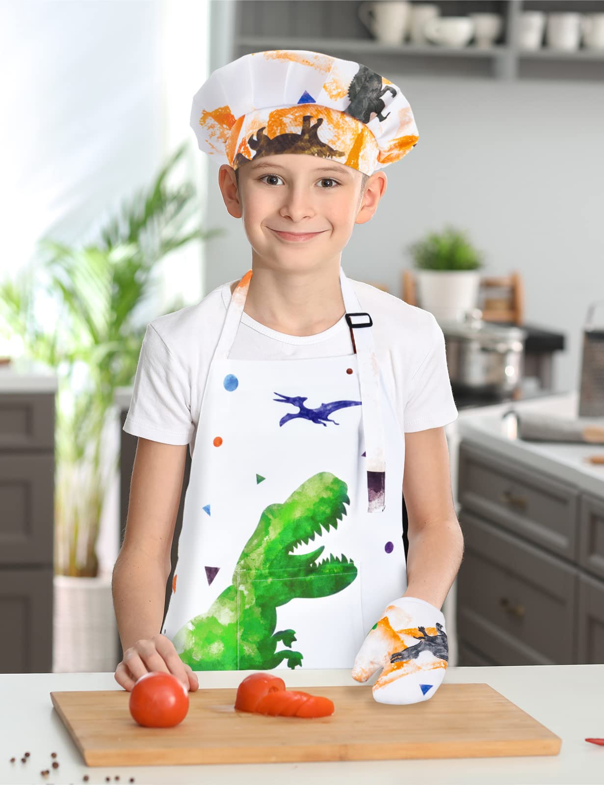 Wernnsai Kids Chef Hat and Apron Set - Adjustable Cooking Costume for Children's Kitchen Role Play, Baking & Pretend Play - Perfect Gift for Little Chefs