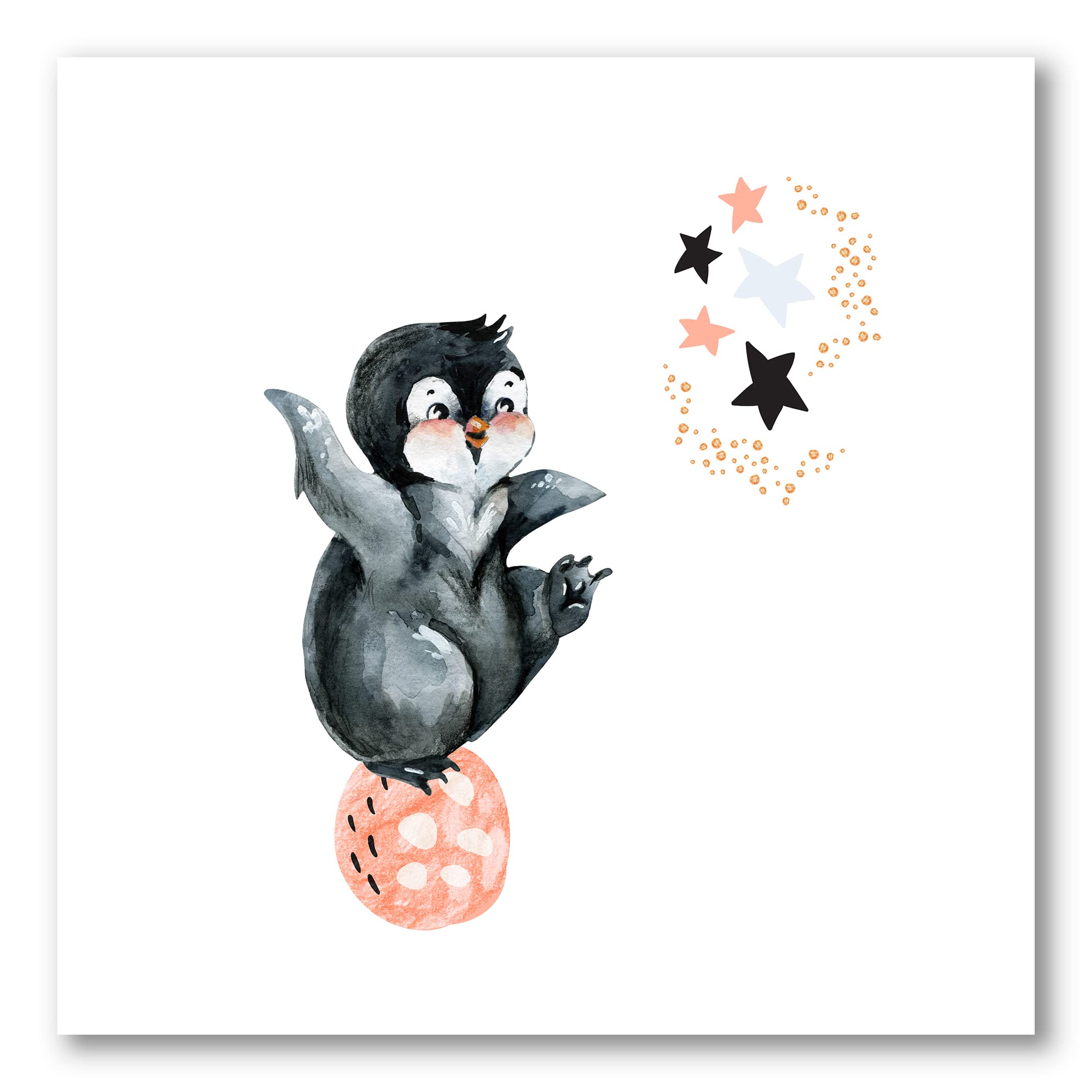 DesignQ Little Penguin with Stars and Planets II - Farmhouse Canvas Wall Art for Nursery, Kids Room & Home Decor - Perfect for Baby Shower Gift & Coastal Themed Living Room