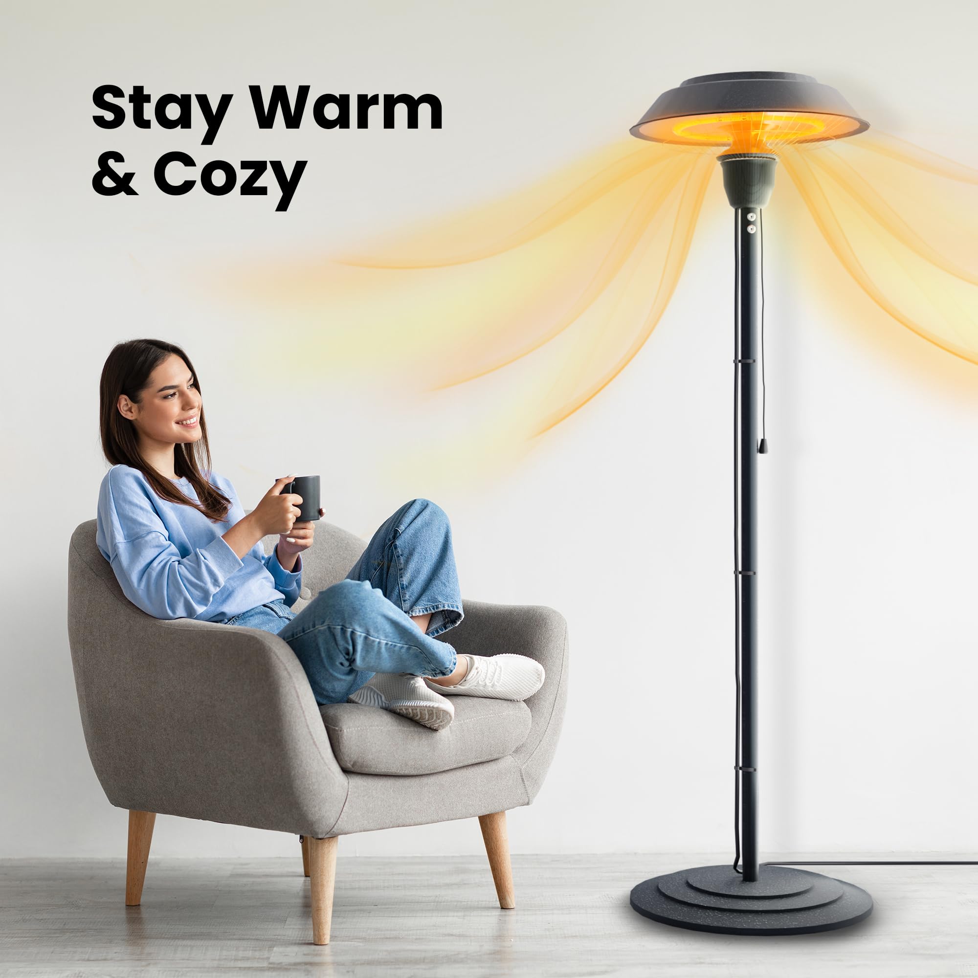 1500W Electric Patio Heater with Infrared Technology - Waterproof Outdoor Heater with Tip-Over Protection - Perfect for Garden, Balcony, Garage & Backyard Use (EPH-BLK) - Ideal for Outdoor Dining, Patio Parties & Cold Weather Comfort