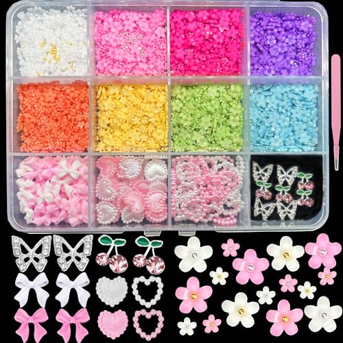 3D Flowers and Bows Nail Charms Set E