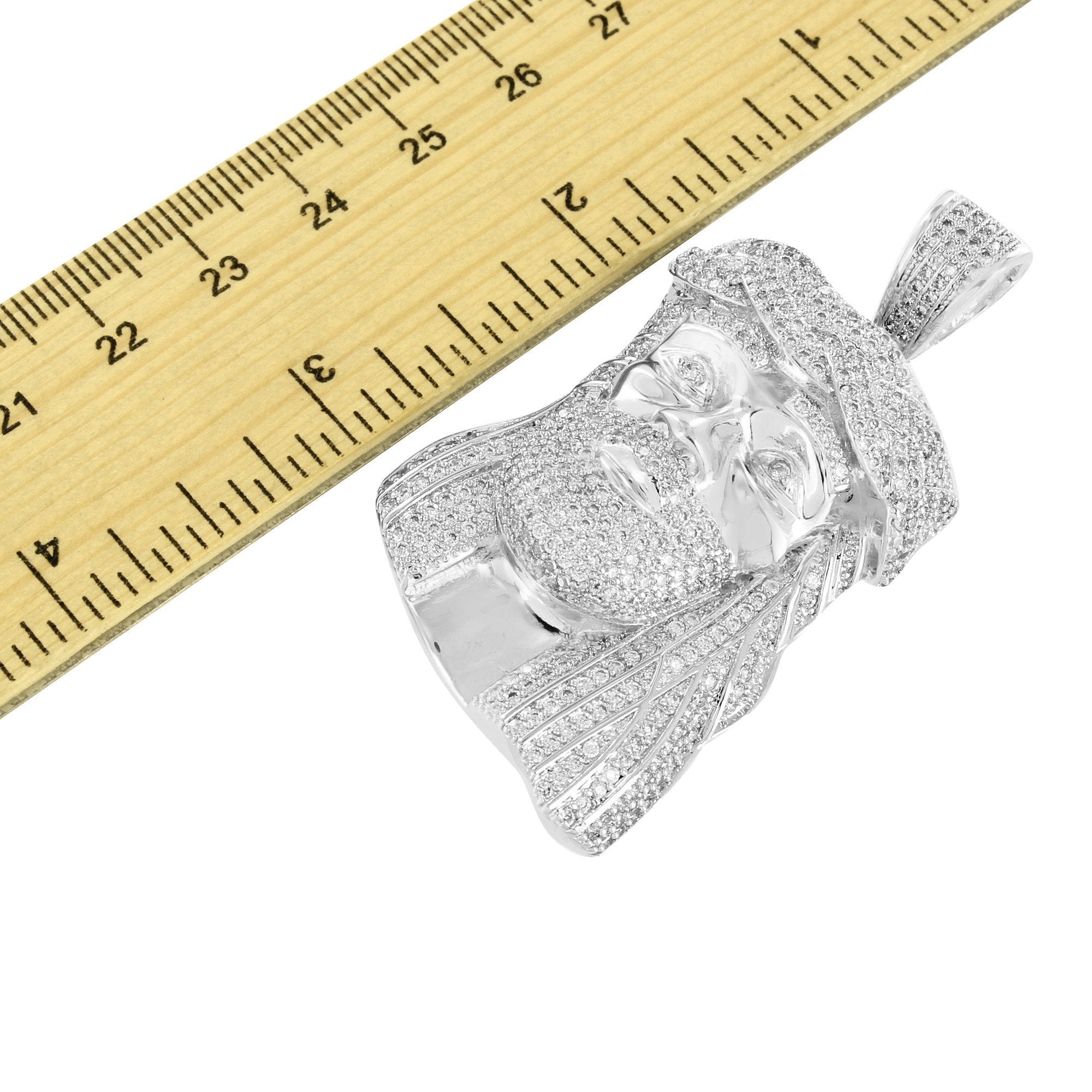 White Jesus Face Pendant Necklace - Simulated Diamond Christ Charm Cross for Women & Men - Perfect for Church, Baptism, Easter Gifts & Religious Jewelry Collection