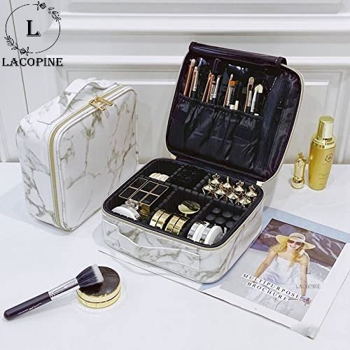 Professional Makeup Organizer Case with Adjustable Dividers & Brush Slots - Portable Cosmetic Storage Bag for Artists & Travel - Perfect for Women's Beauty Essentials & On-the-Go Makeup Application