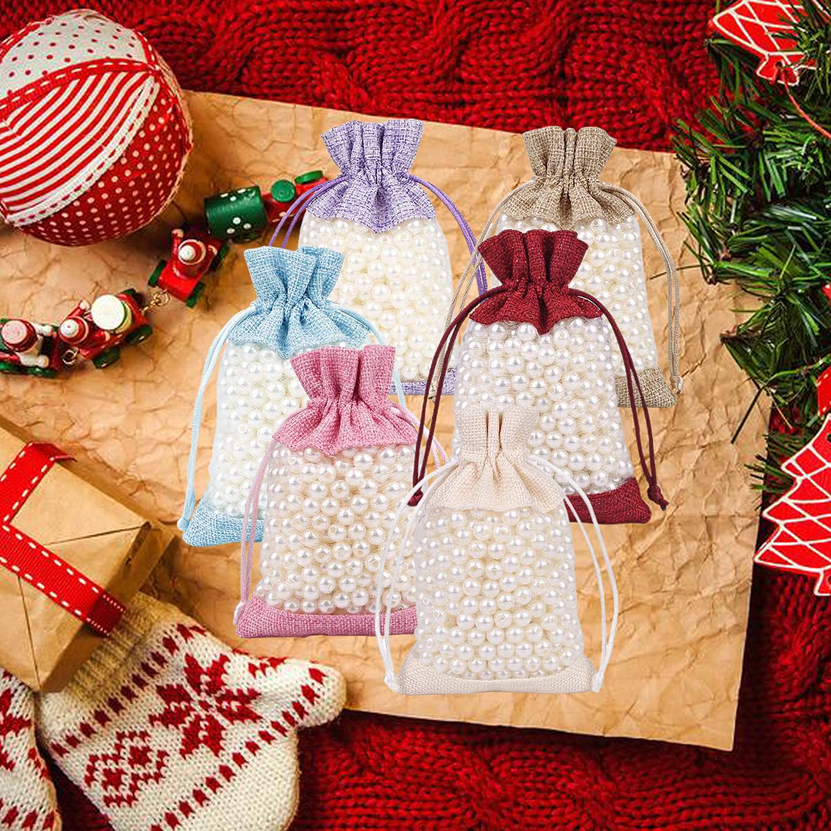 50 Pcs Natural Burlap Drawstring Bags 3.9
