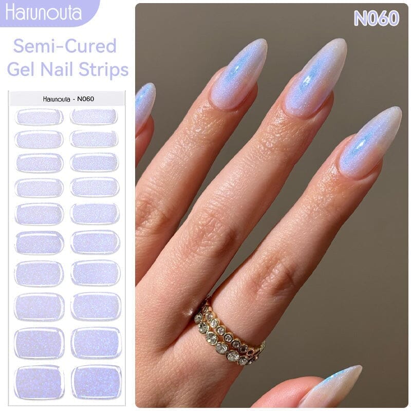 20 Tips Violet Shimmer Semi Cured Gel Nail Strips N060 - DIY Long Lasting Nail Art for Home Manicure & Party Looks