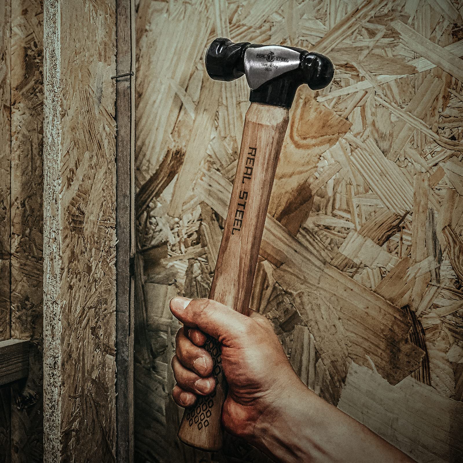 REAL STEEL 32 Oz Forged Ball Peen Hammer with Hickory Wood Handle - Heavy Duty 2 Lb Ball Pein Hammer for Metalworking, Blacksmithing & DIY Projects (Model 0406)