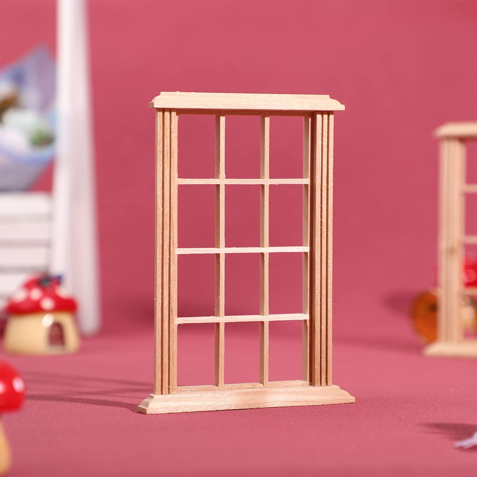 2PCS Miniature Dollhouse Window Frames - Tiny Wooden Windows for DIY Doll House Decor, Model Building & Miniature Scenes - Perfect for Dollhouse Accessories, Fairy Gardens & Craft Projects