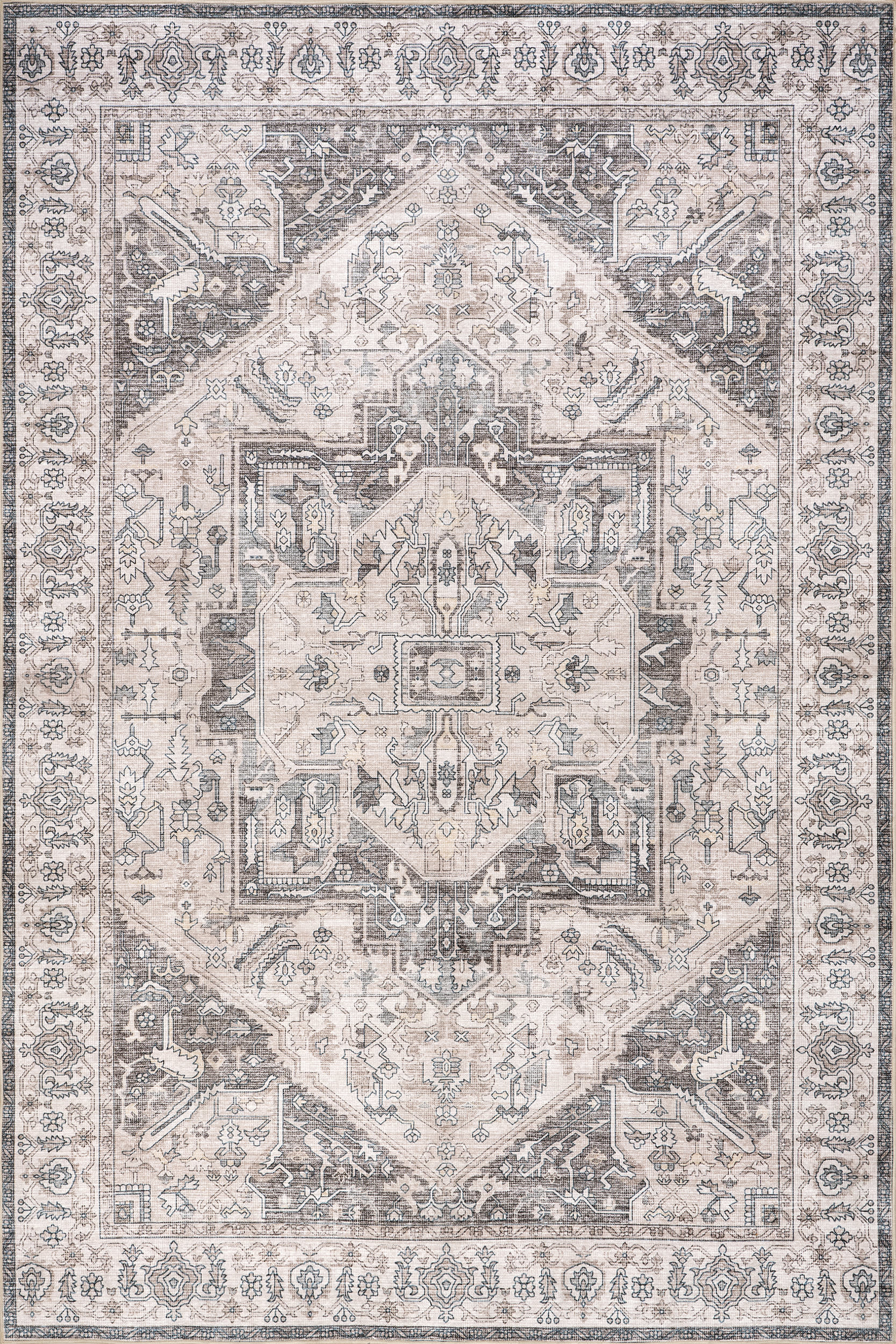 Atrium Medallion Spill Proof Washable Rug - Brown Area Rug for Living Room, Bedroom, Kitchen | Waterproof & Stain Resistant | Perfect for High Traffic Areas & Pet Owners