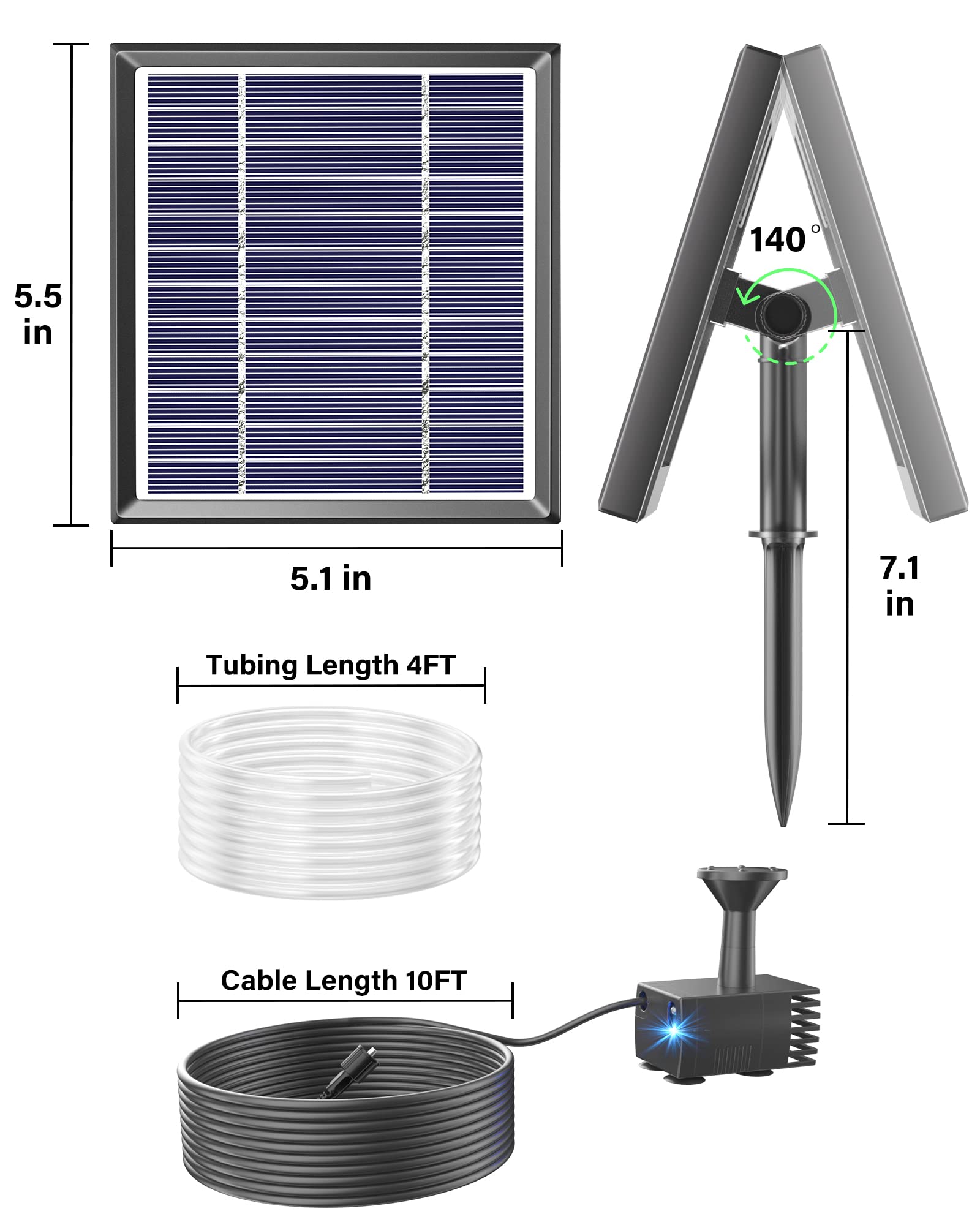 Solar Powered Bird Bath Fountain with 4ft Tubing - Outdoor Solar Water Pump Kit for Hummingbirds, Small Ponds & Fish Tanks | Perfect for Garden Decor, Wildlife Attraction & Water Features