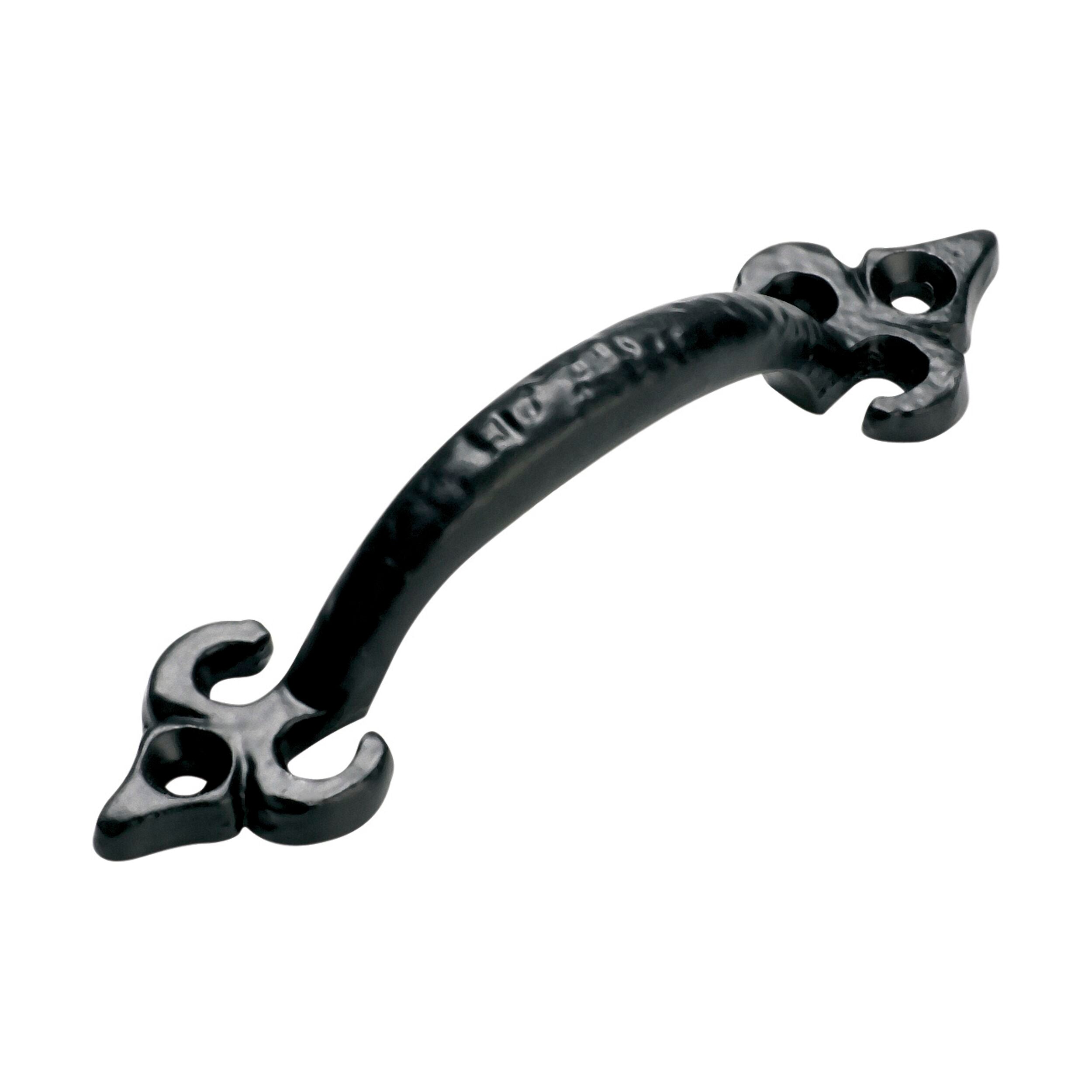 1861 Pull Handle Iron Fleur de Lis Matte Black H110xP21mm - Vintage Cabinet & Drawer Hardware for Home Decor