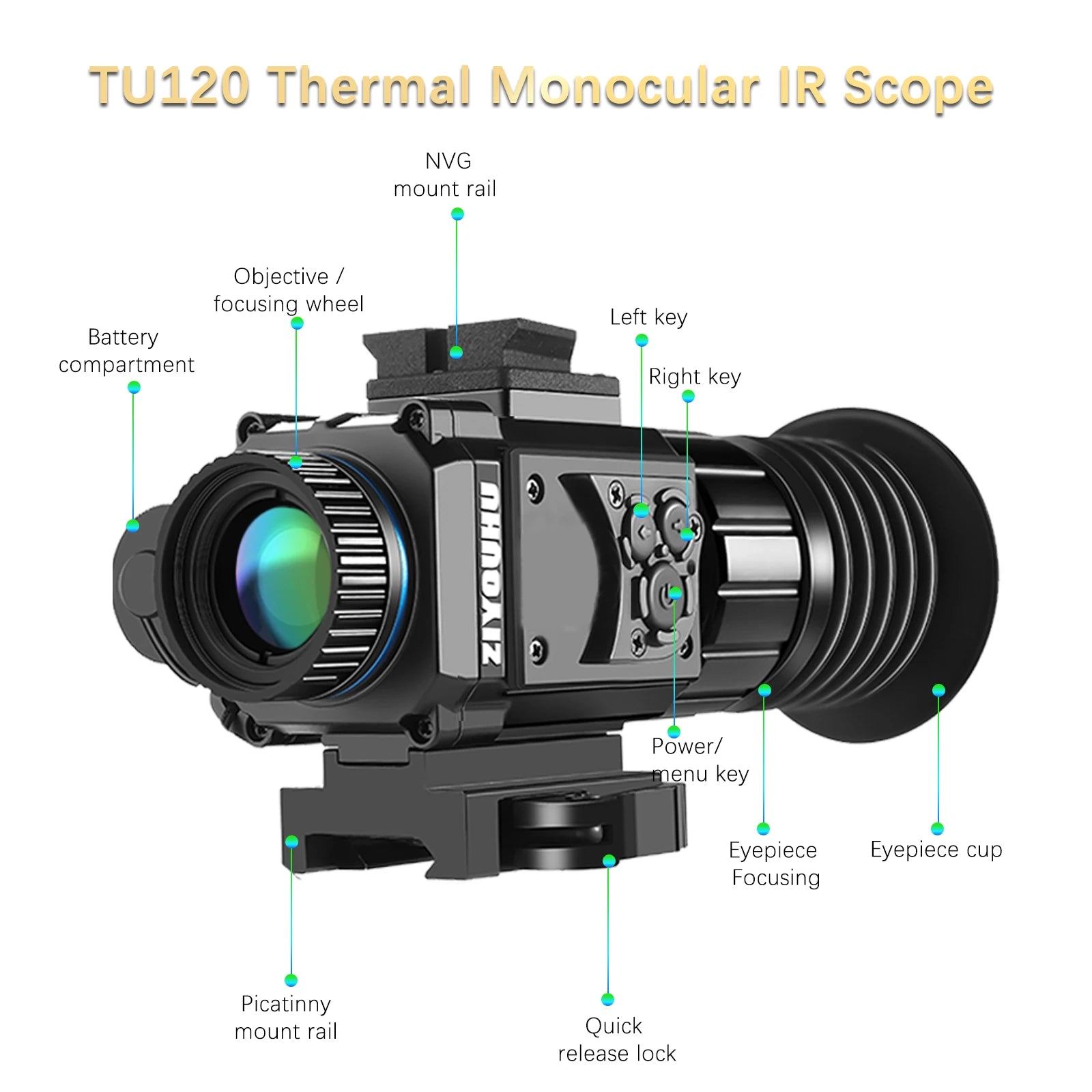 TU120 384x288 Infrared Thermal Monocular Scope - High Resolution Hunting Riflescope with Cross Cursor for Tactical Helmet Mount | Night Vision for Hunting, Surveillance & Outdoor Adventures