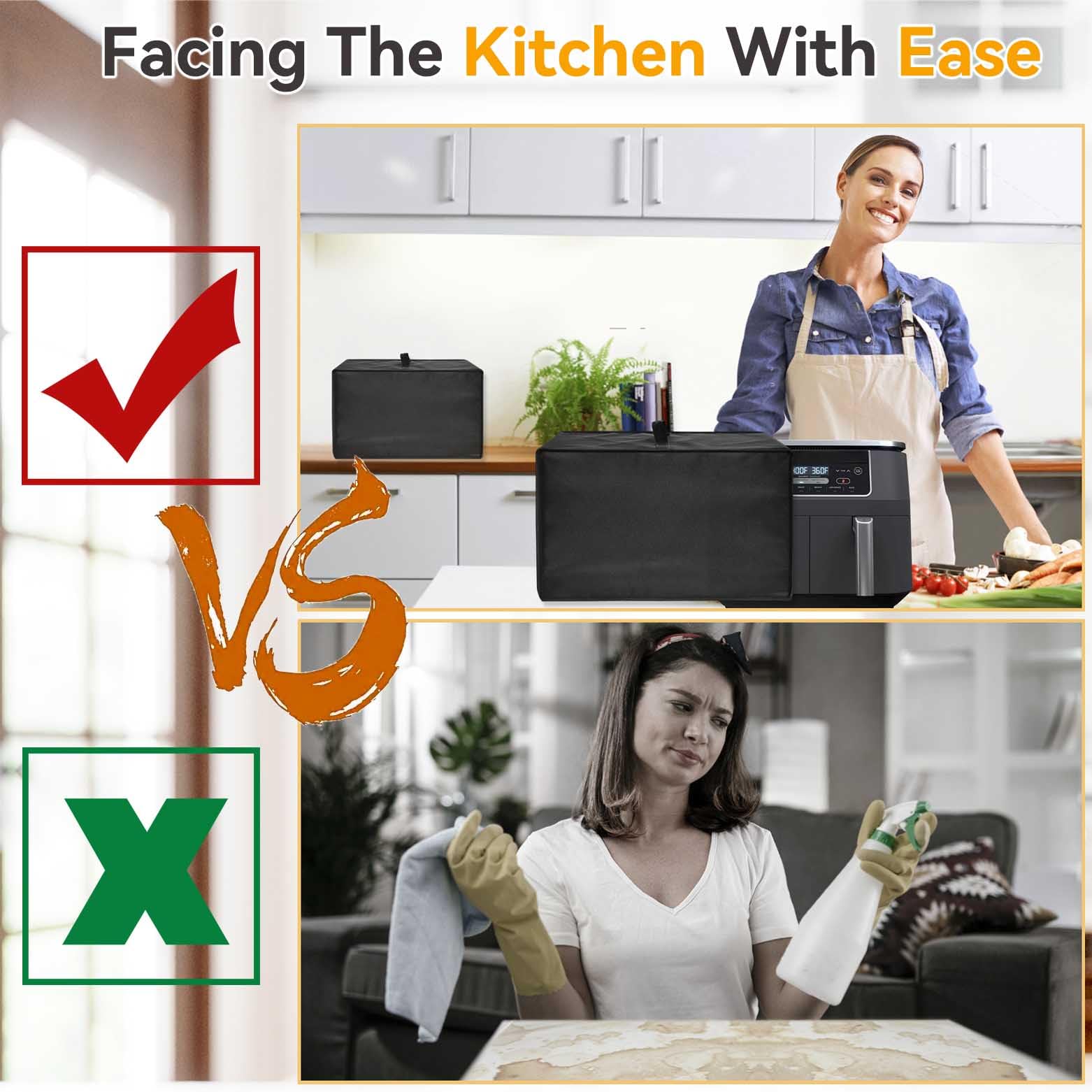 Heat-Resistant Waterproof Dust-Proof Air Fryer Cover - Compatible with Ninja DZ201 Foodi 8 Quart, DZ401 Foodi 10 Quart, DZ550 & COSORI 9 Qt (19.3