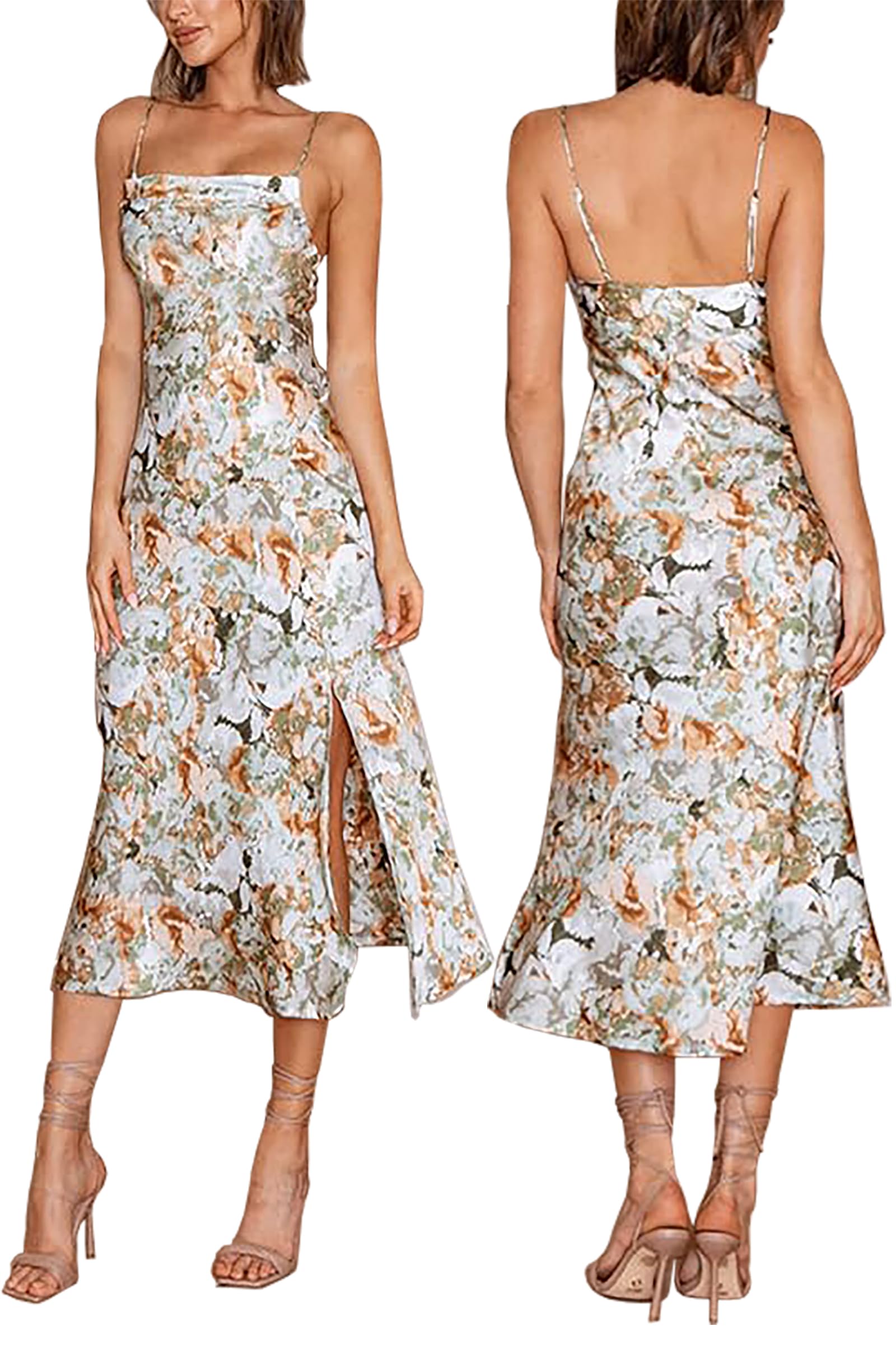Elegant Women's Sleeveless Spaghetti Strap Satin Dress for Wedding Guest, Party & Formal Occasions - Cowl Neck Backless Midi Dress for Evening Events, Cocktail Parties & Special Celebrations
